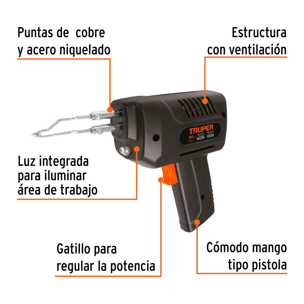 Cautín tipo pistola de 140 watts