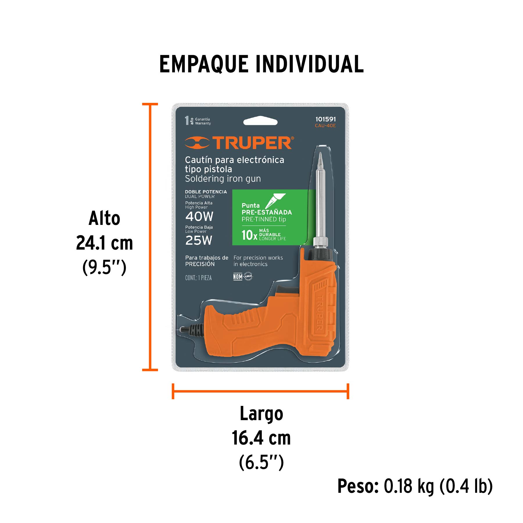 Cautín profesional 40 Watts tipo pistola para electrónica