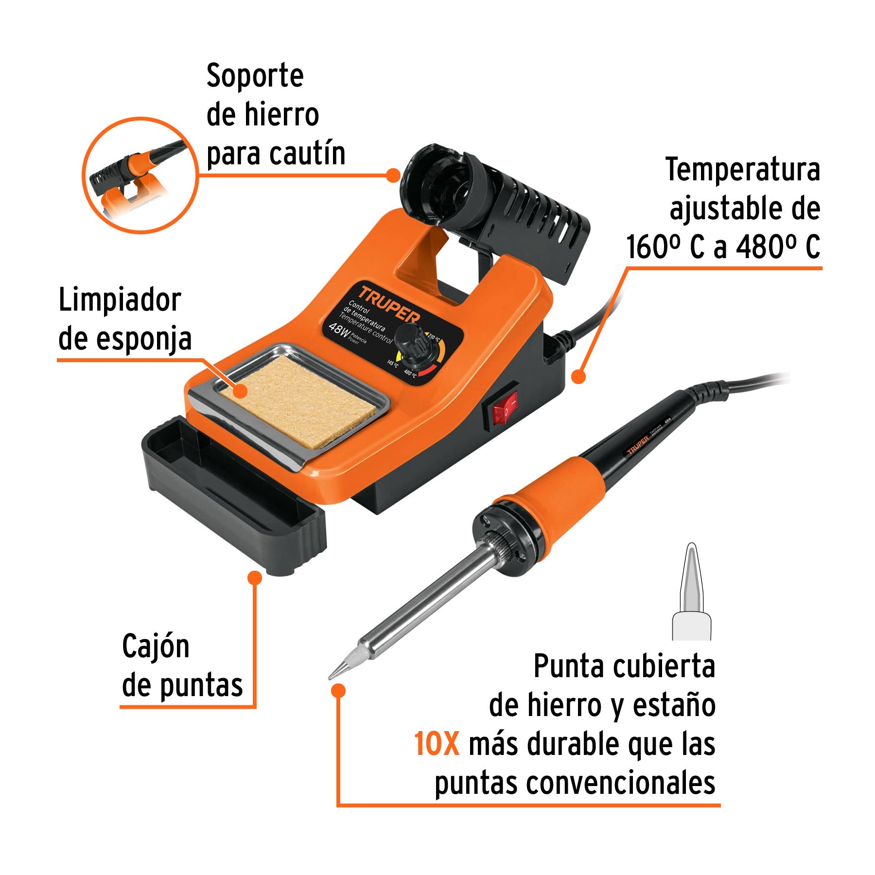 Cautín profesional c/estación para electrónica de 48 Watts