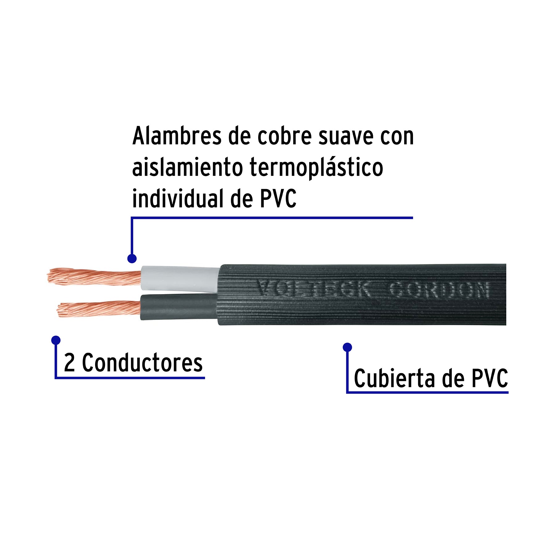 Cable uso rudo, 2 conductores, calibre 12, rollo de 100 m.