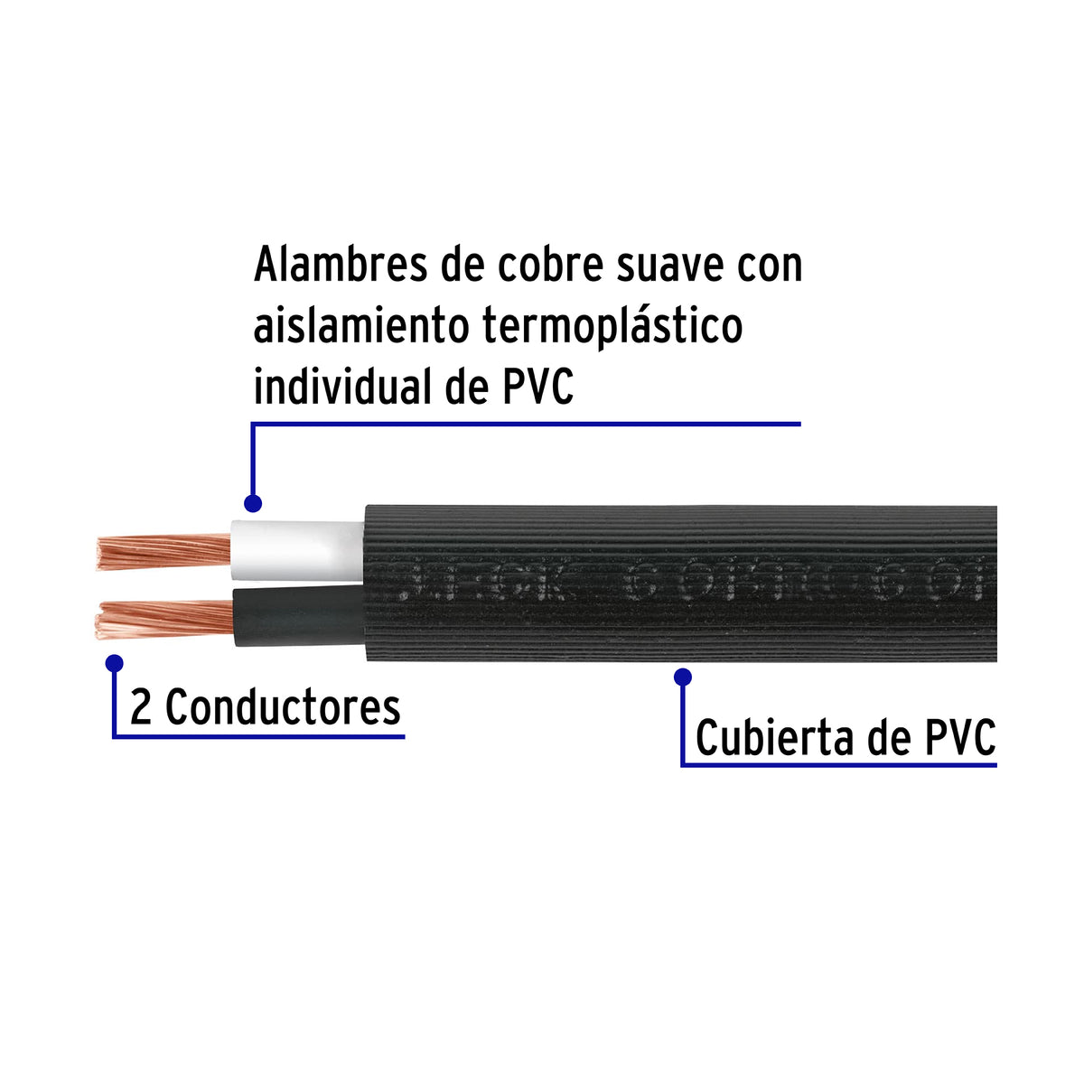 Cable uso rudo, 2 conductores, calibre 14, rollo de 100 m.