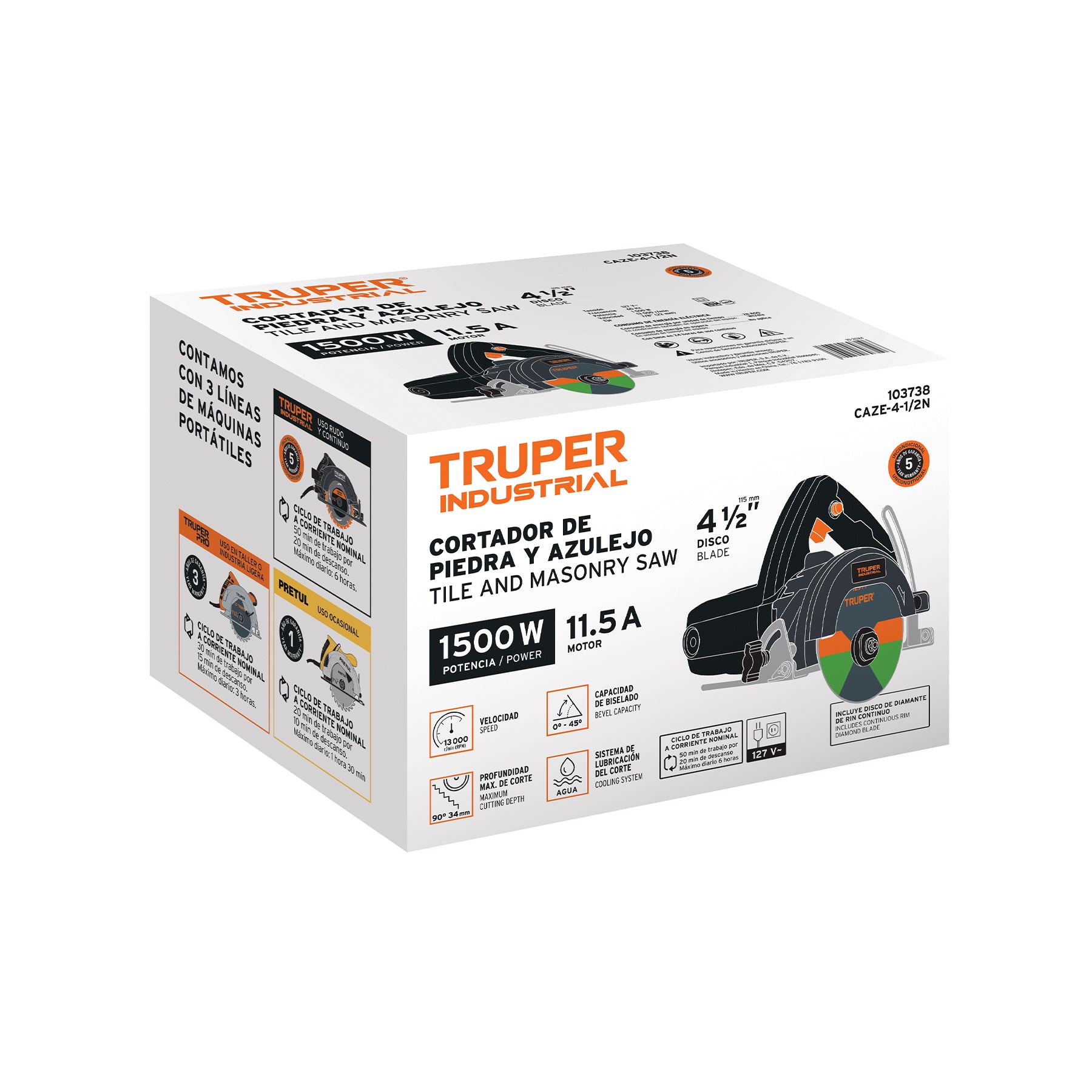 Cortadora para azulejos, 4-1/2', 1320W, TRUPER INDUSTRIAL