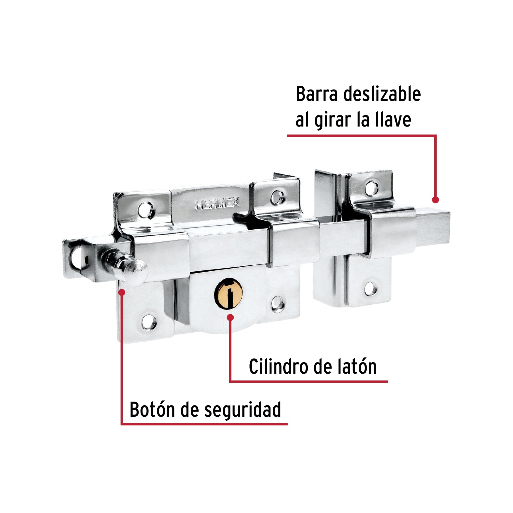 Cerradura de barra fija, derecha, blister