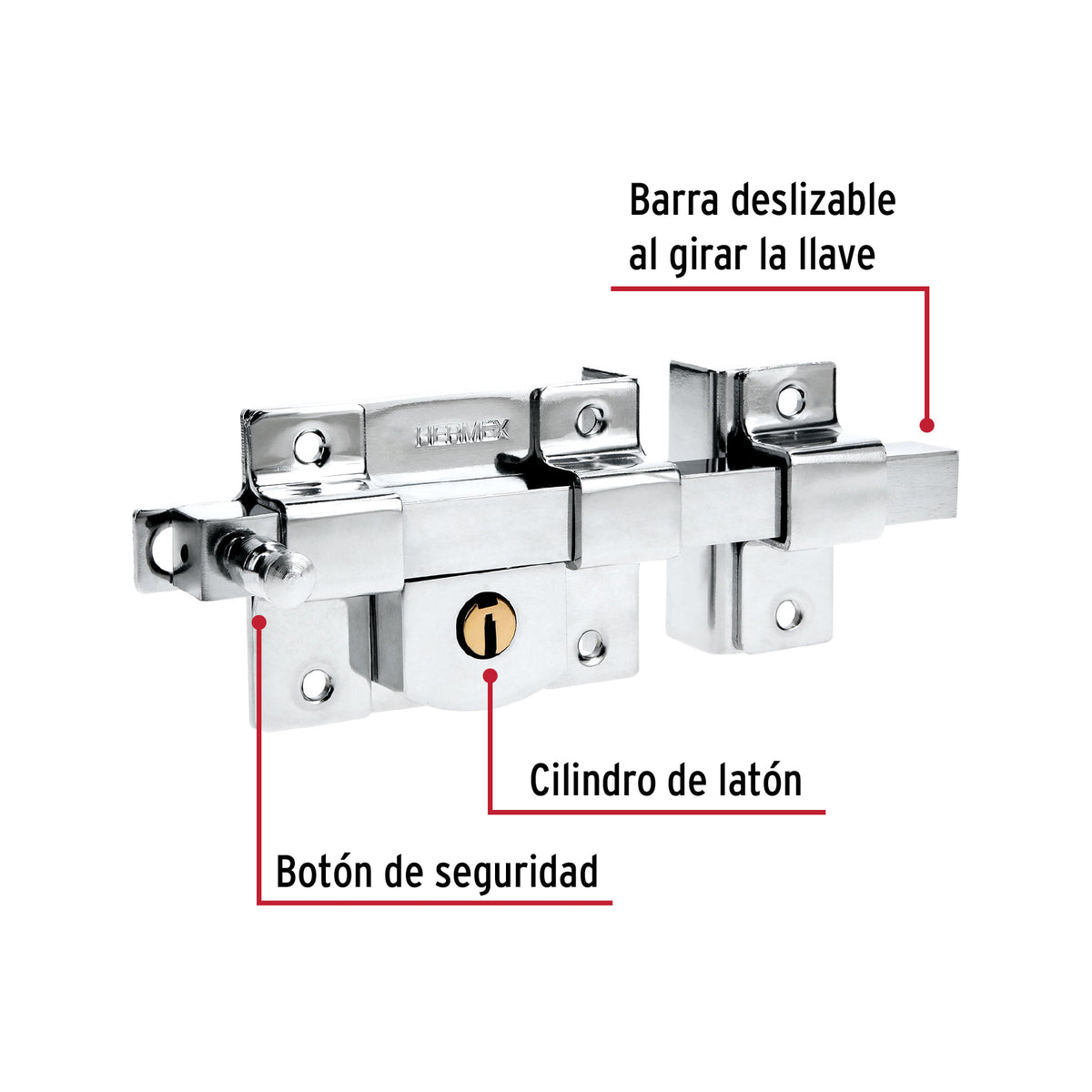Cerradura de barra fija, derecha, blister