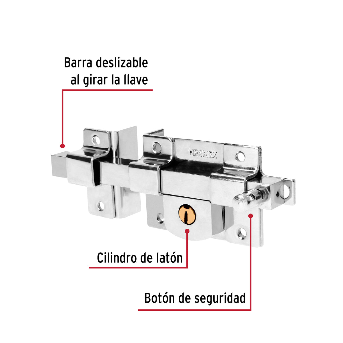 Cerradura de barra fija, izquierda, blister
