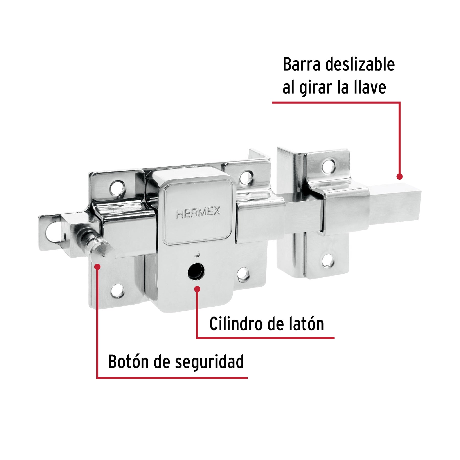 Cerradura barra, llave tetra, derecha, blister