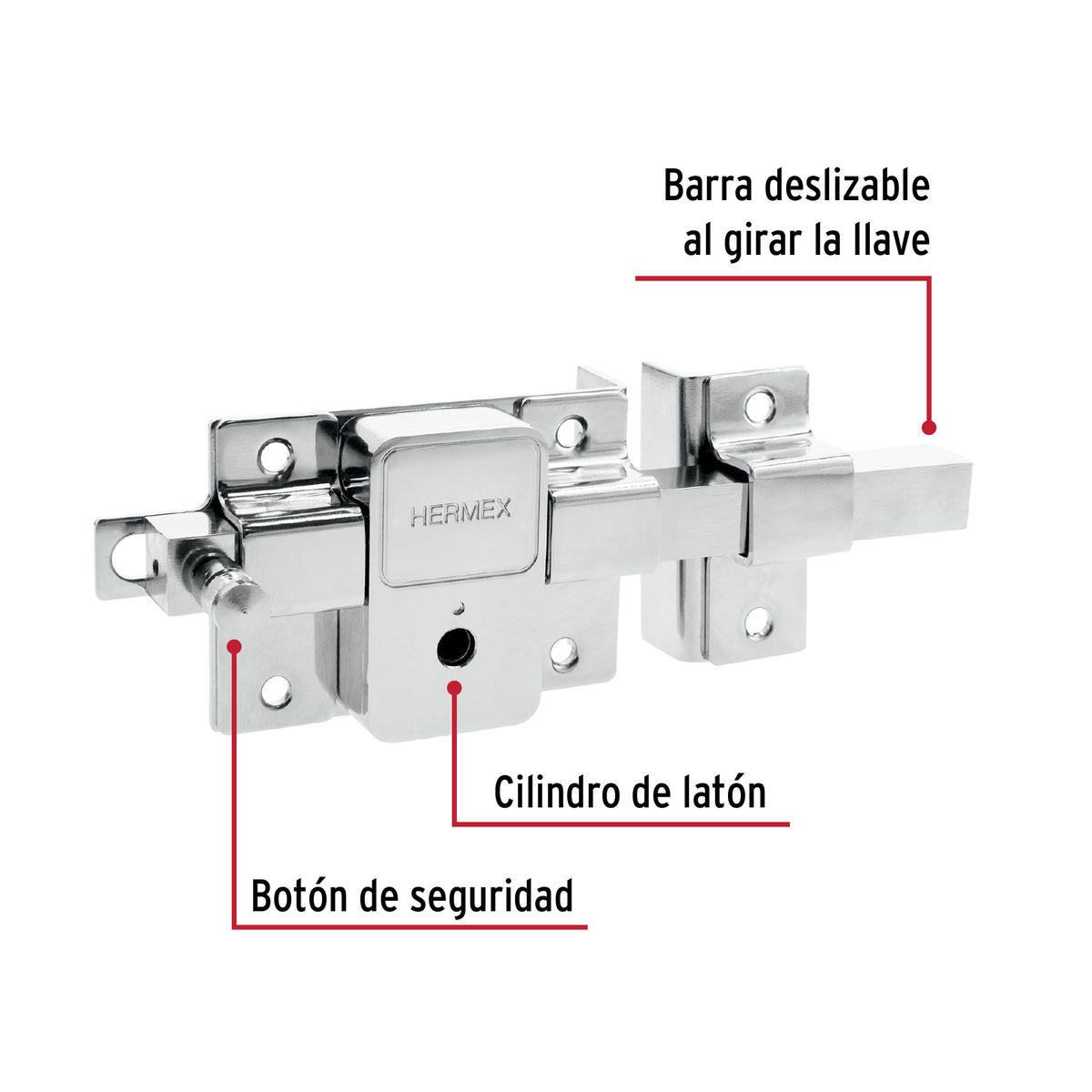 Cerradura barra, llave tetra, derecha