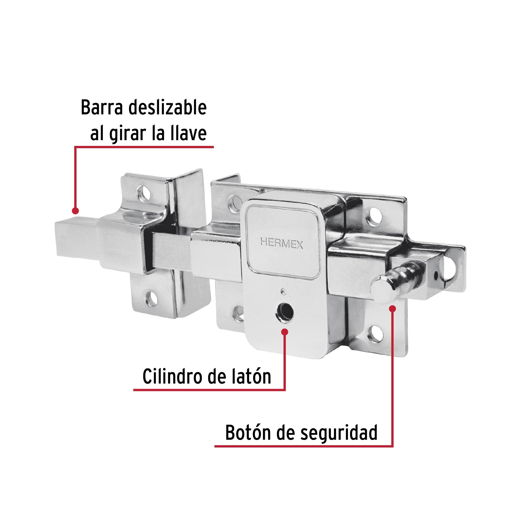 Cerradura barra, llave tetra, izquierda