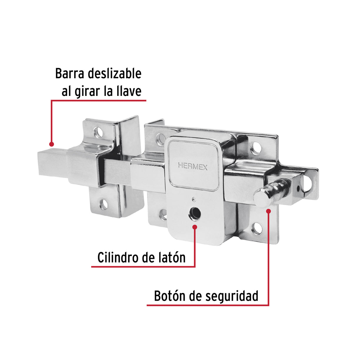 Cerradura barra, llave tetra, izquierda