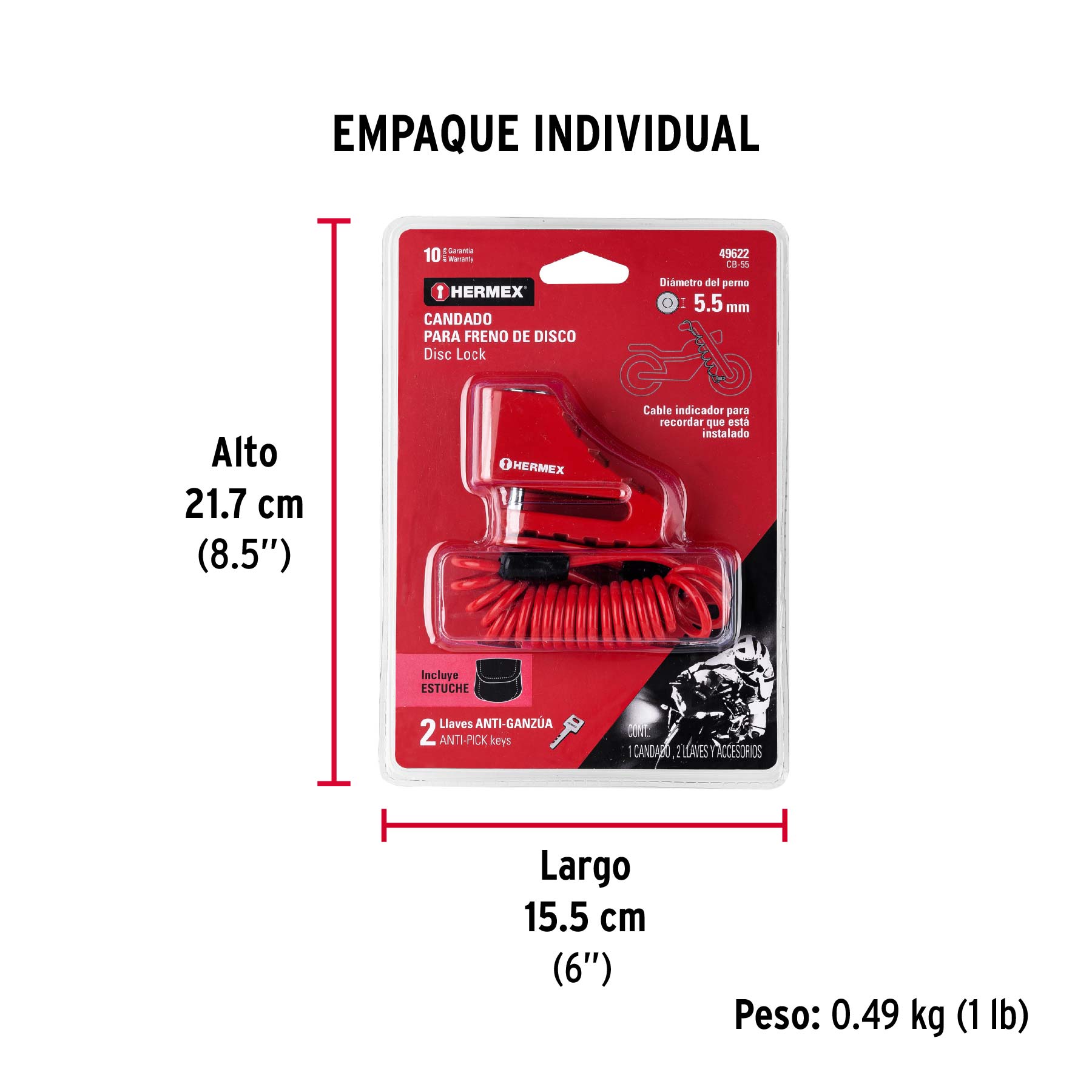 Candado para disco de motocicleta, perno de 5.5 mm