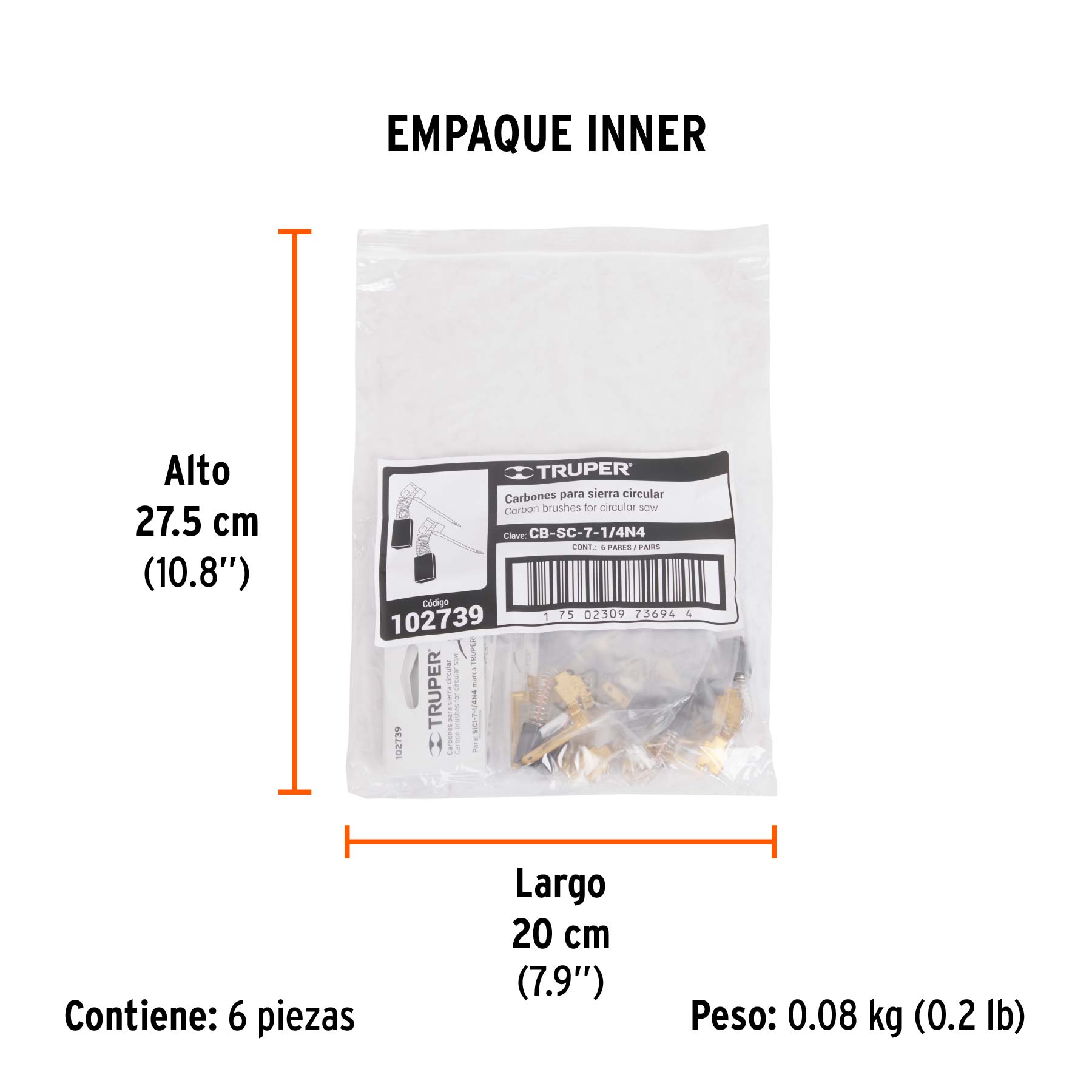 Bolsa con 2 carbones de repuesto para SICI-7-1/4N4, Truper