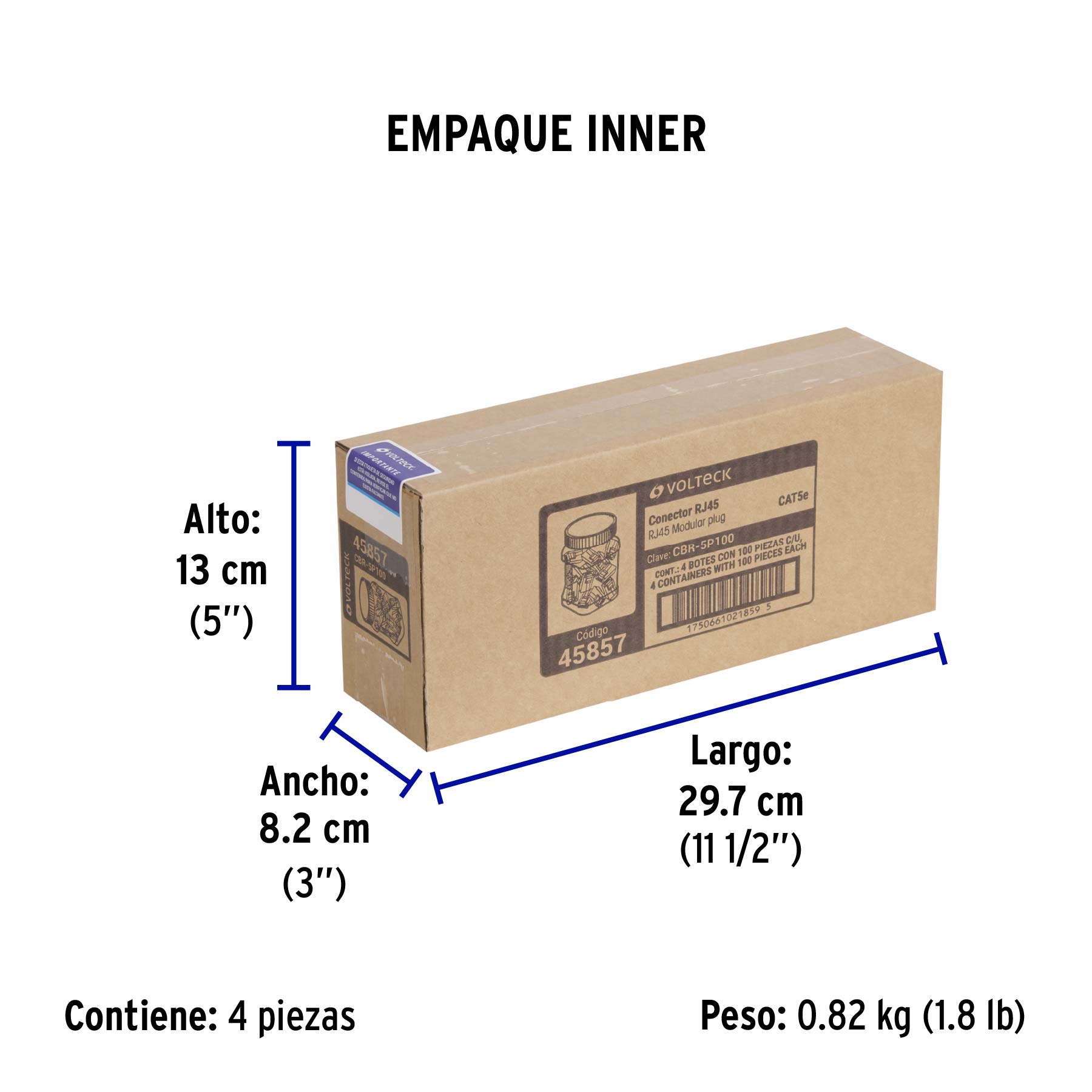 Plug RJ45 CAT5E, Bote con 100 piezas, VOLTECK