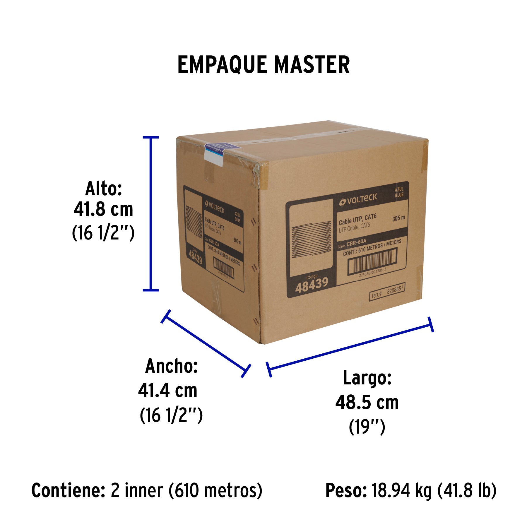 Metro de cable UTP CAT6, Bobina de 305m, azul, VOLTECK