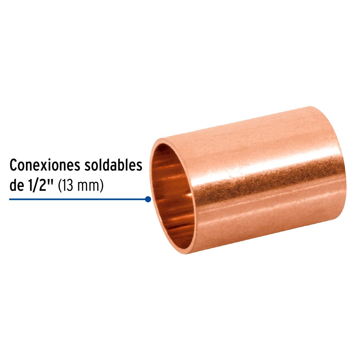 Cople de cobre, 1/2", sin ranura