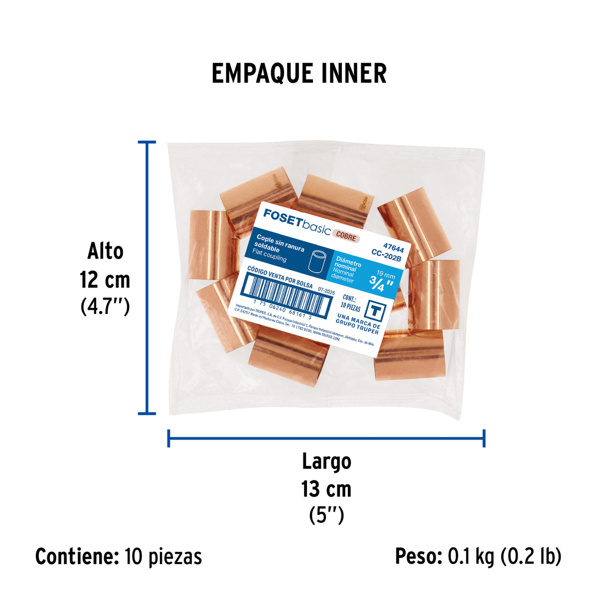 Cople de cobre sin ranura,3/4', Basic