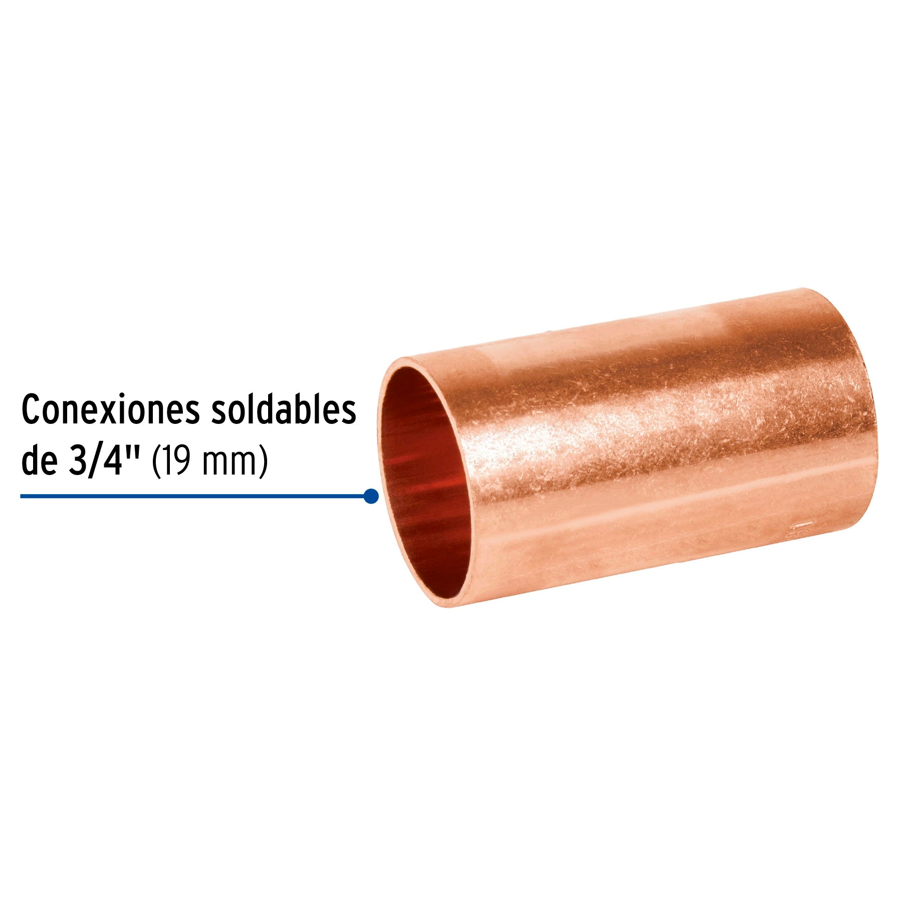 Cople de cobre, 3/4", sin ranura