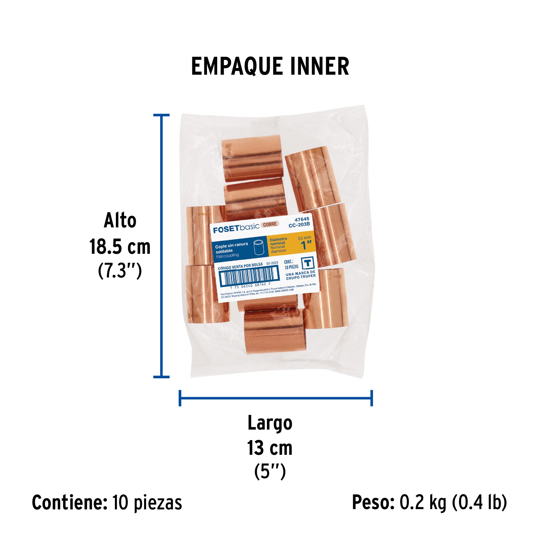 Cople de cobre sin ranura,1', Basic