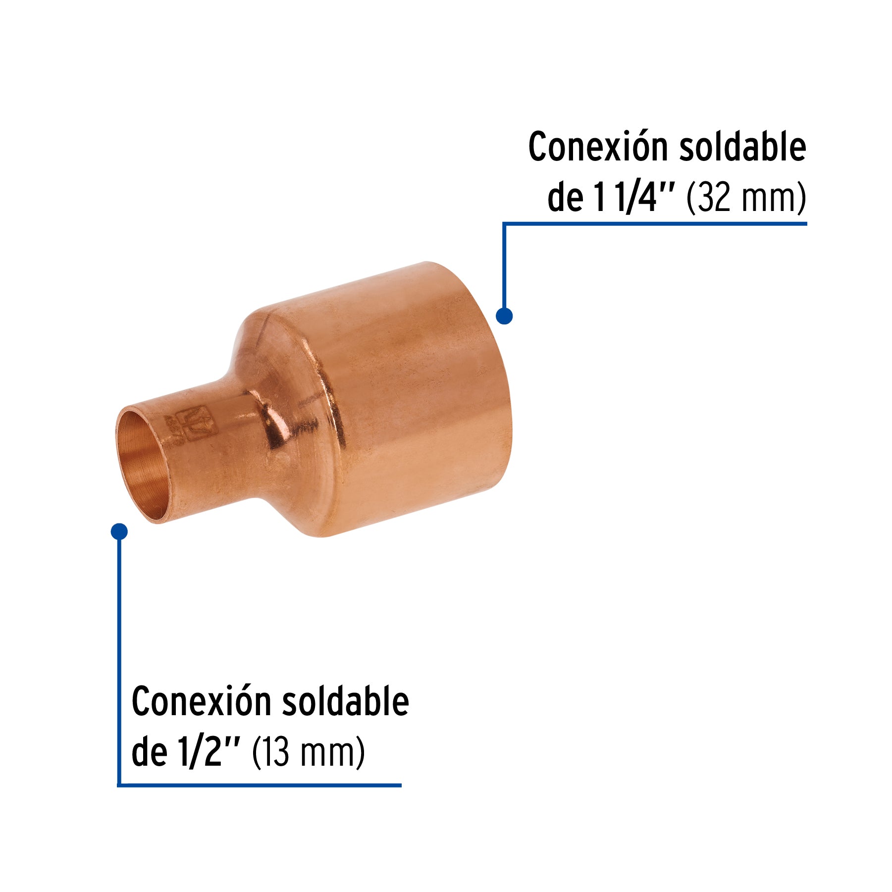Cople reducción bushing cobre 1-1/4x1/2"