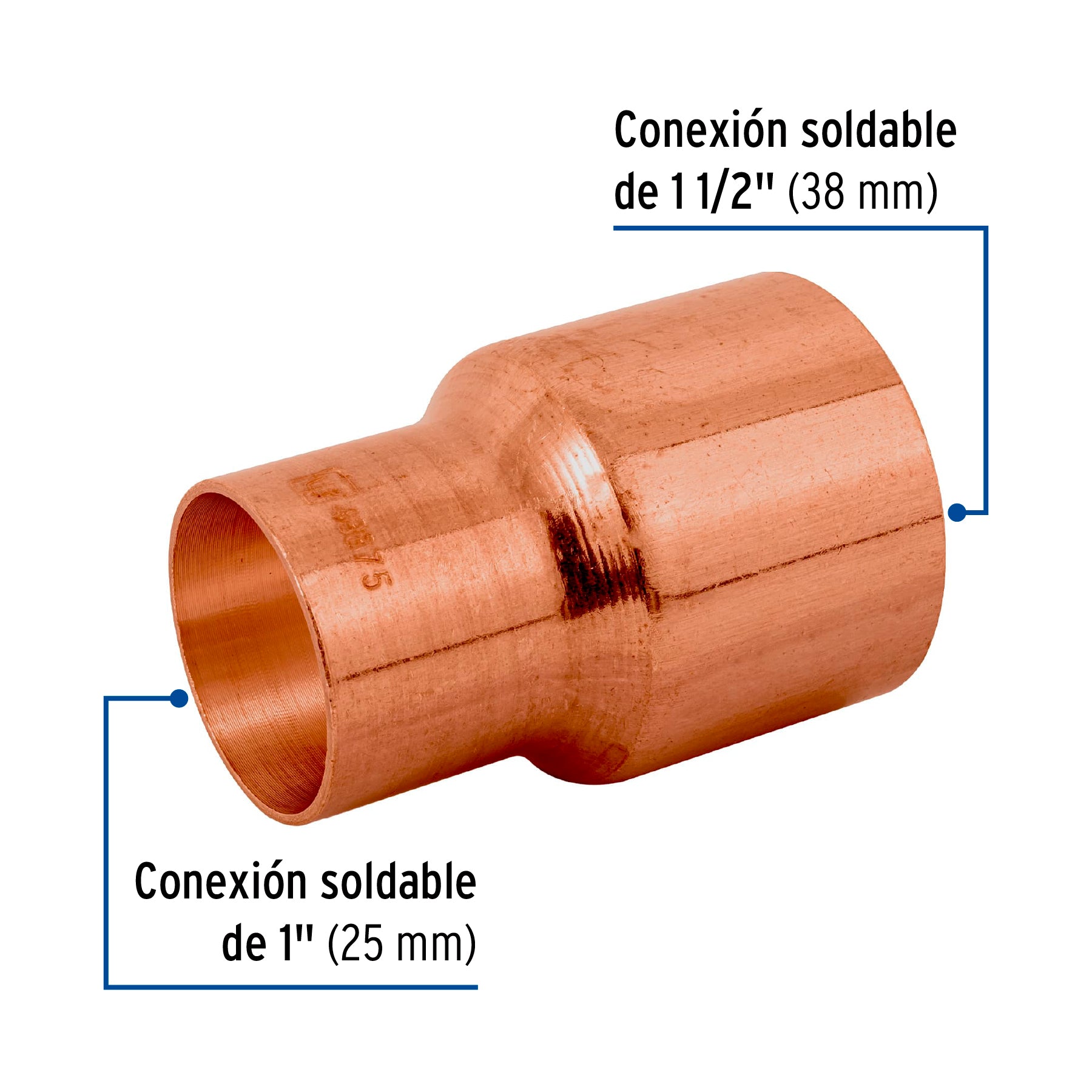 Cople reducción bushing cobre 1-1/2x1"