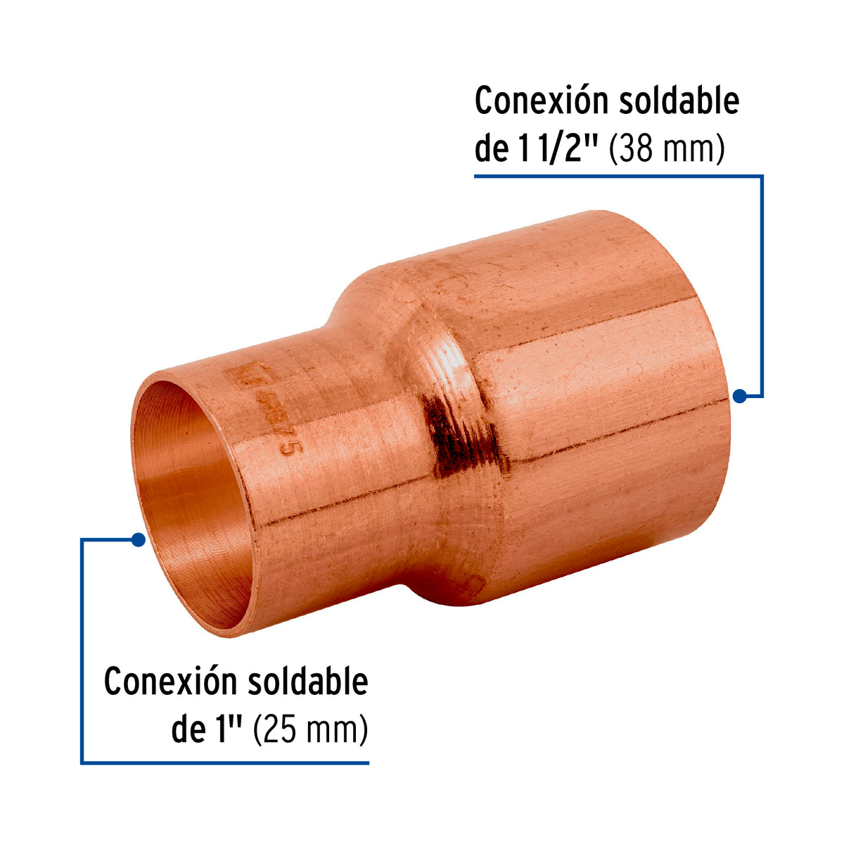 Cople reducción bushing cobre 1-1/2x1"