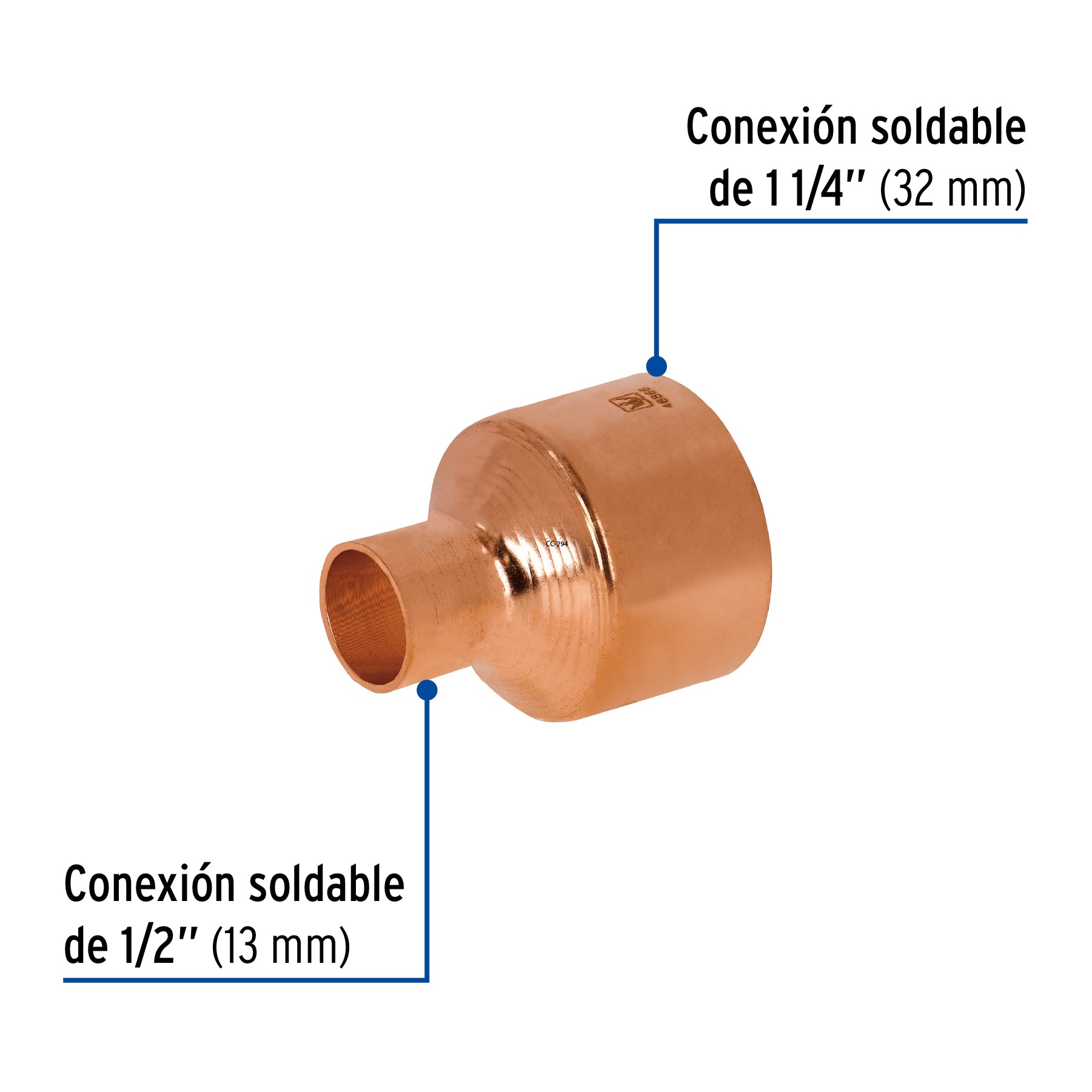 Cople reducción campana cobre 1-1/4x1/2"