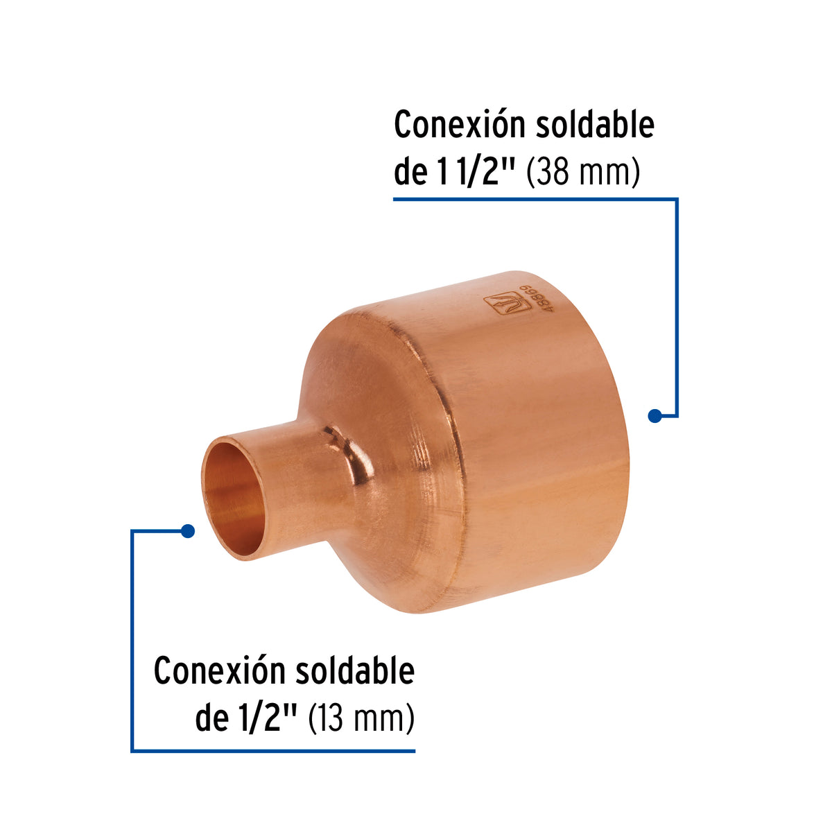 Cople reducción campana cobre 1-1/2x1/2"