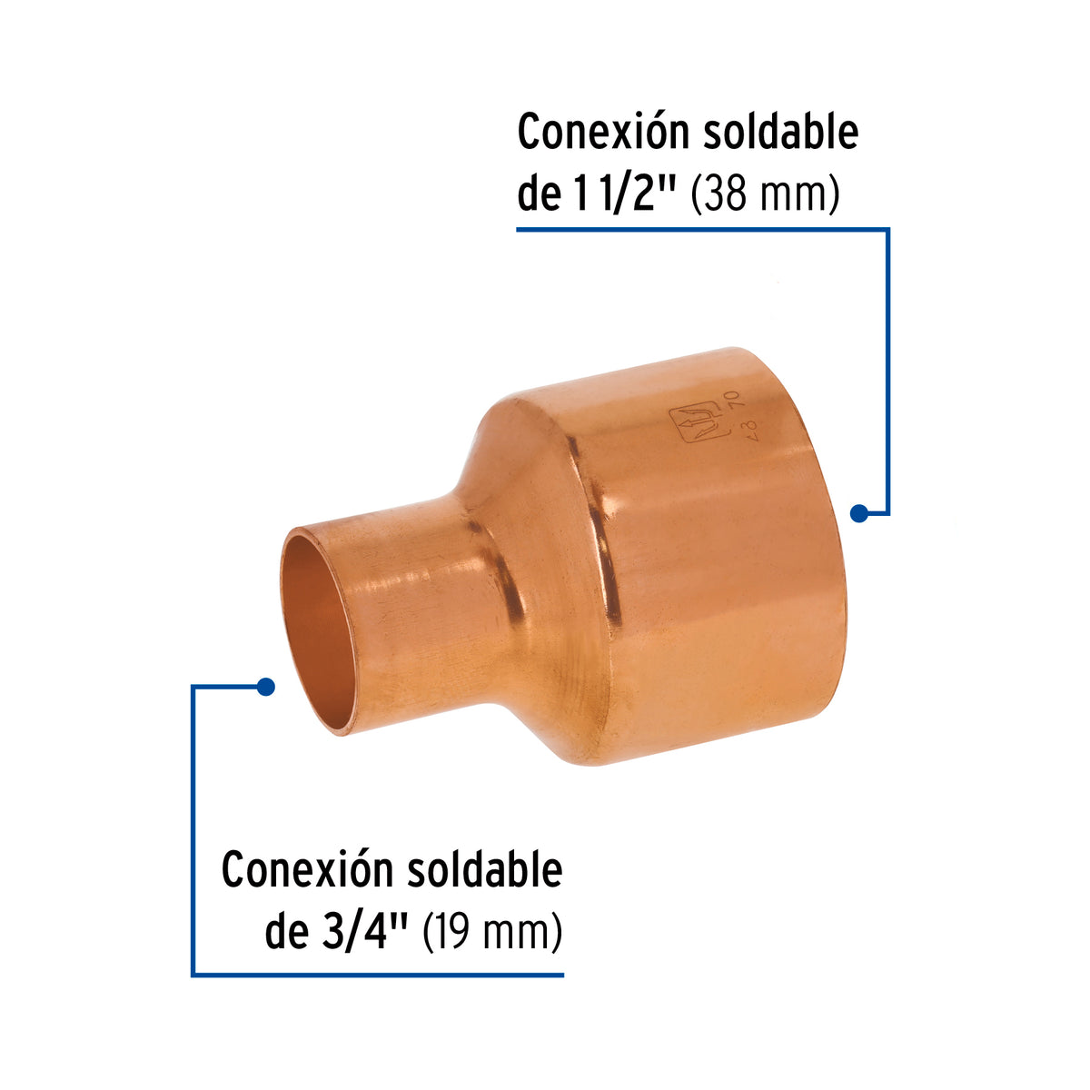 Cople reducción campana cobre 1-1/2x3/4"