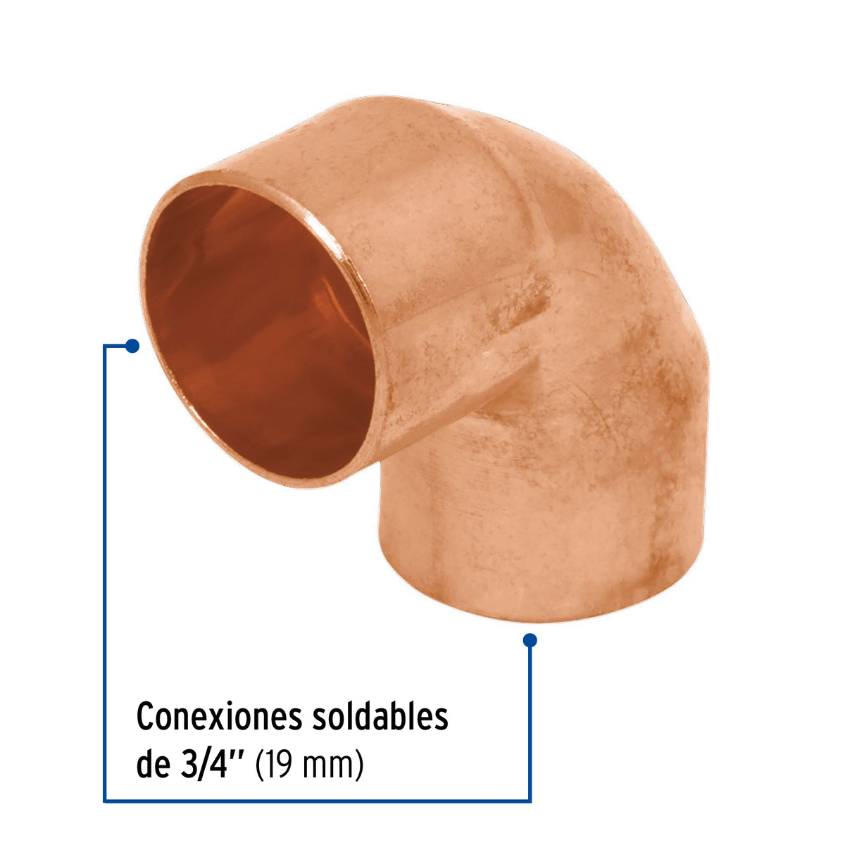 Codo 90° de cobre de 3/4"