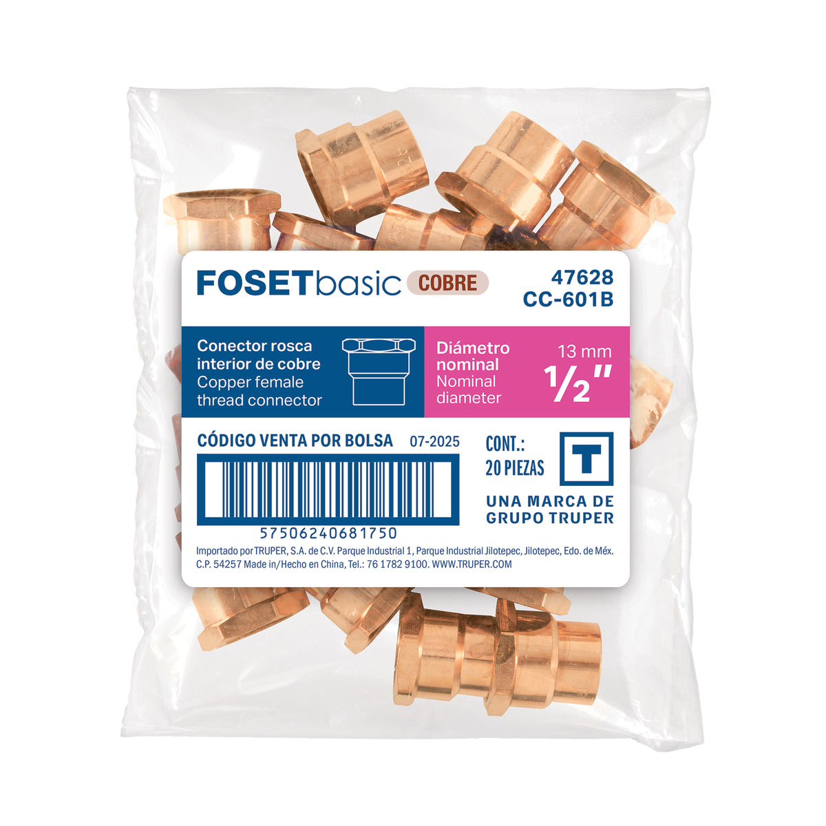 Conector de cobre, rosca interior, 1/2', Basic
