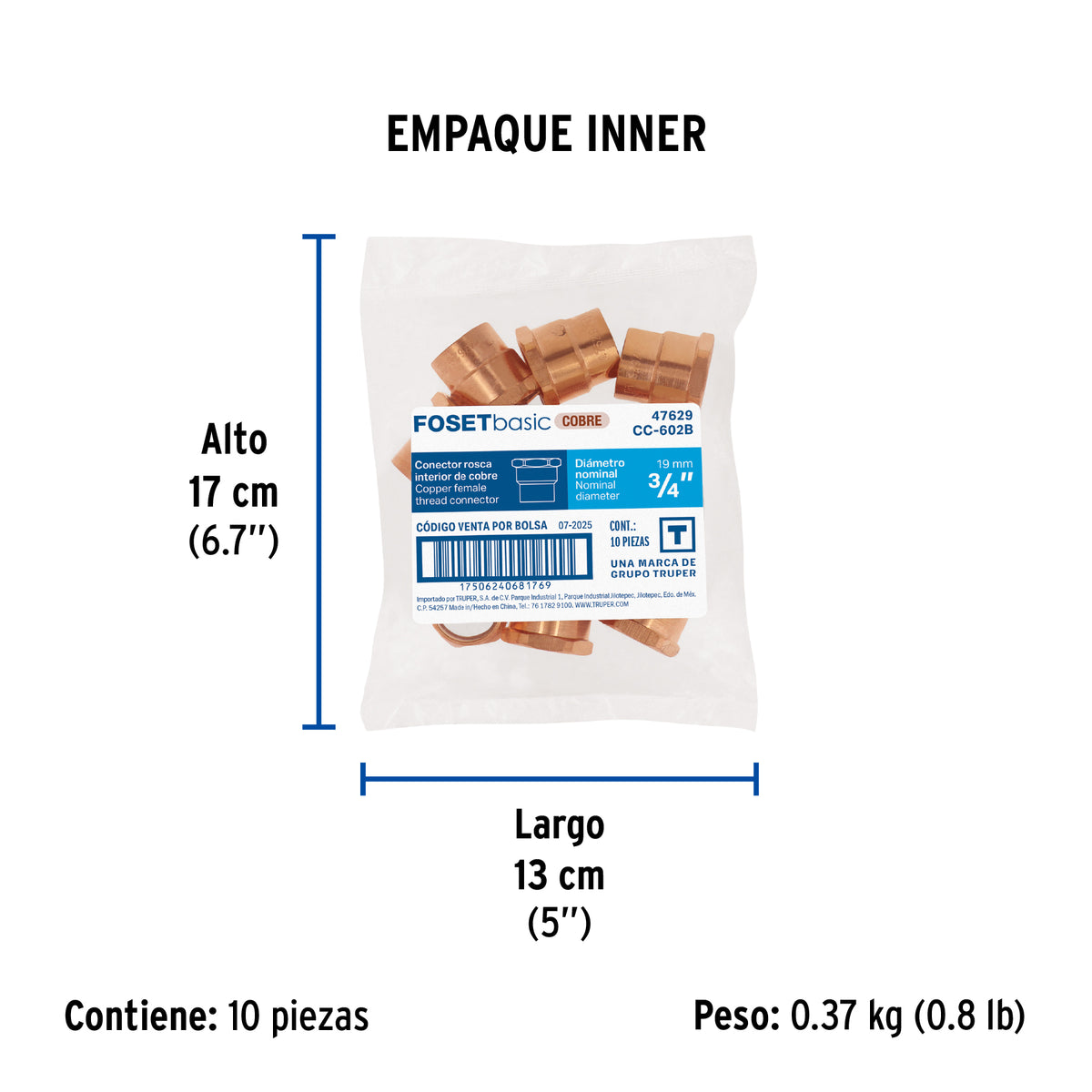 Conector de cobre, rosca interior, 3/4', Basic