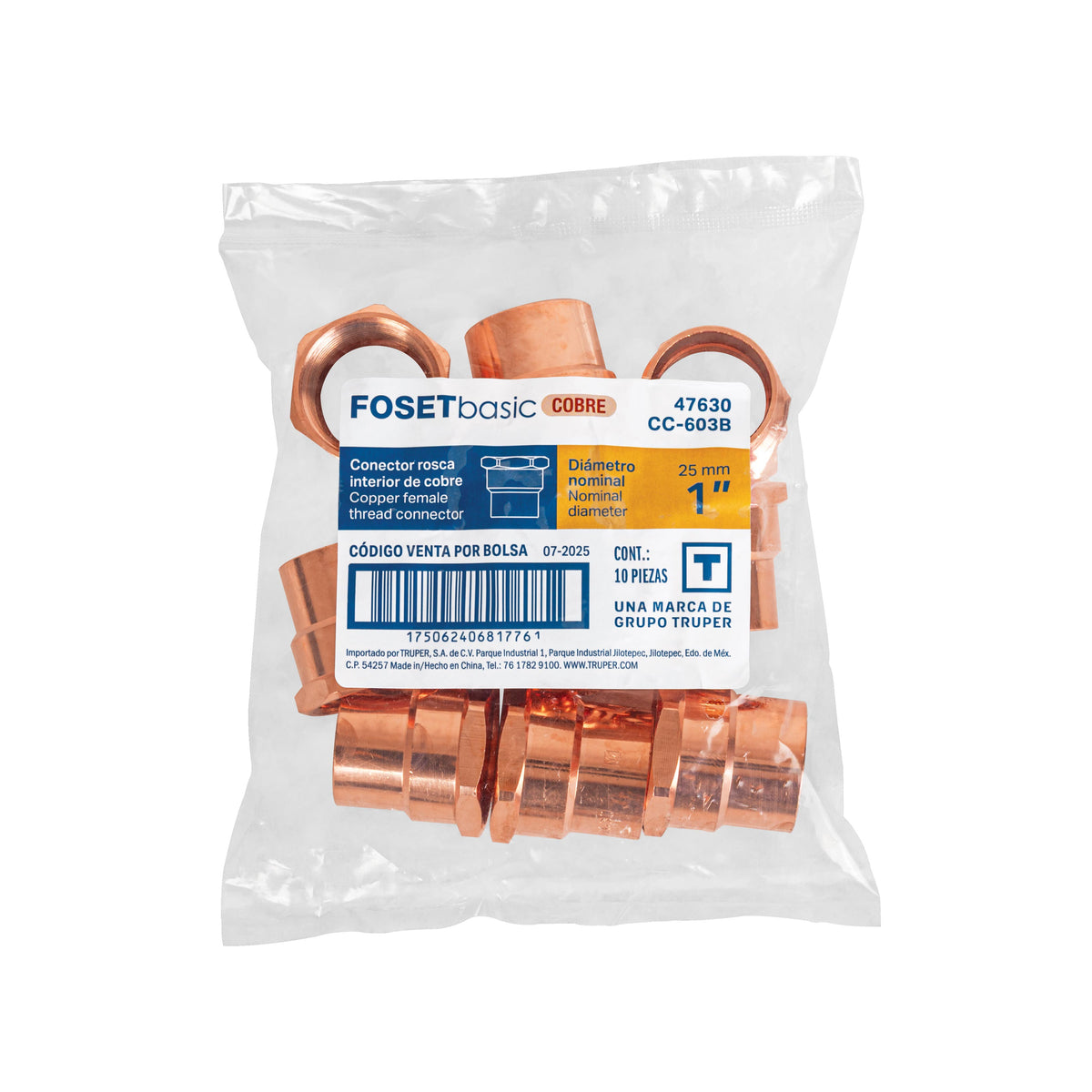 Conector de cobre, rosca interior, 1', Basic