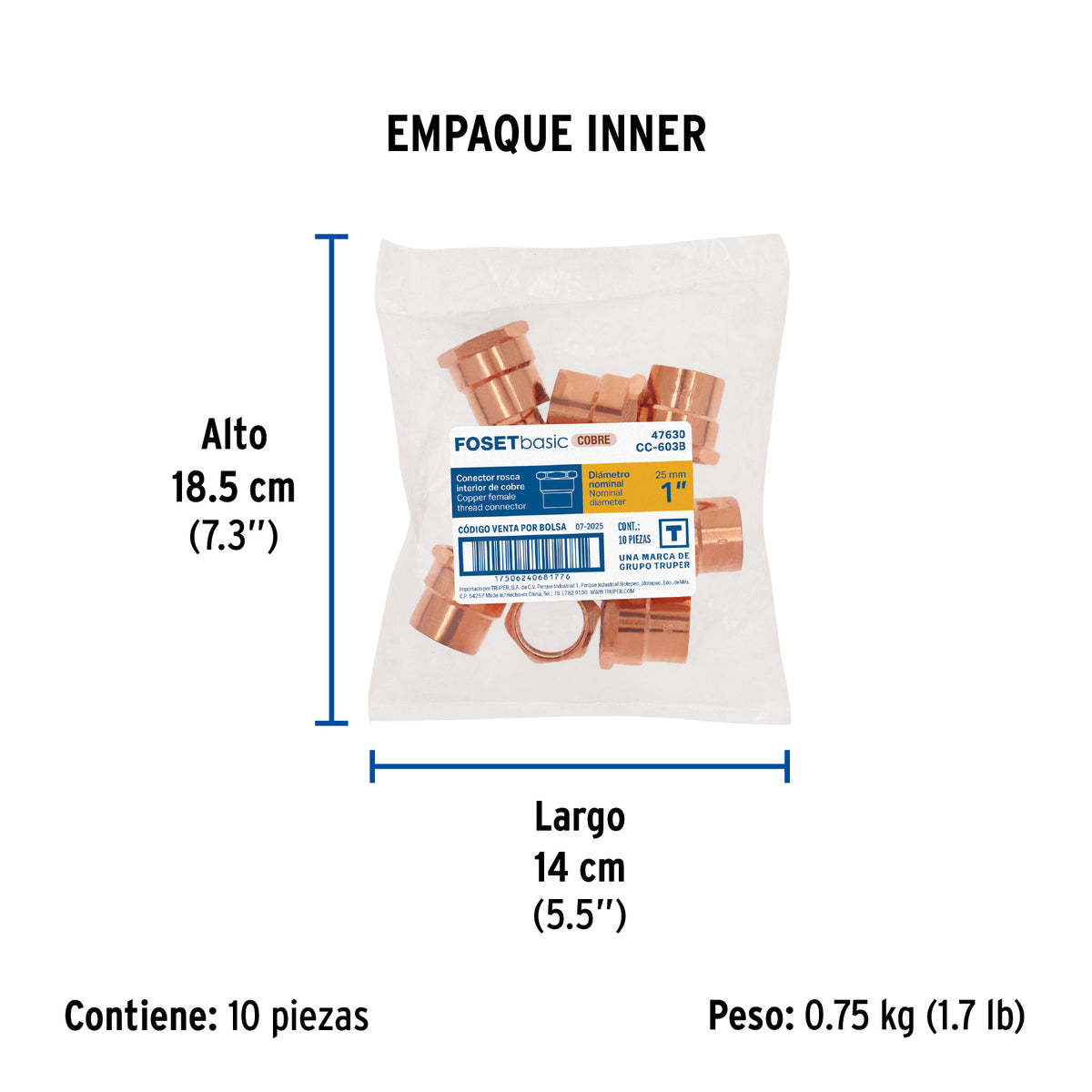 Conector de cobre, rosca interior, 1', Basic