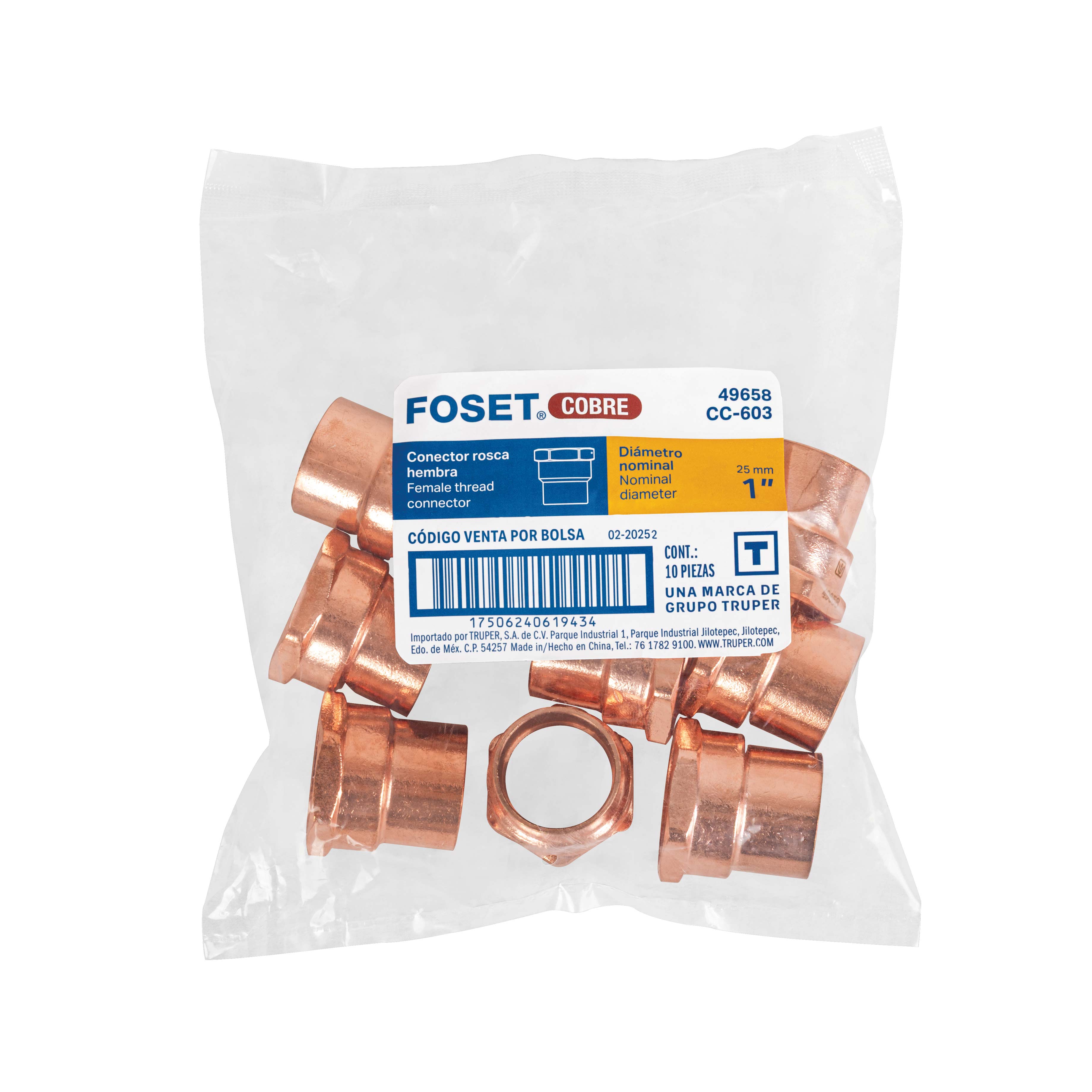 Conector de cobre, rosca interior 1"