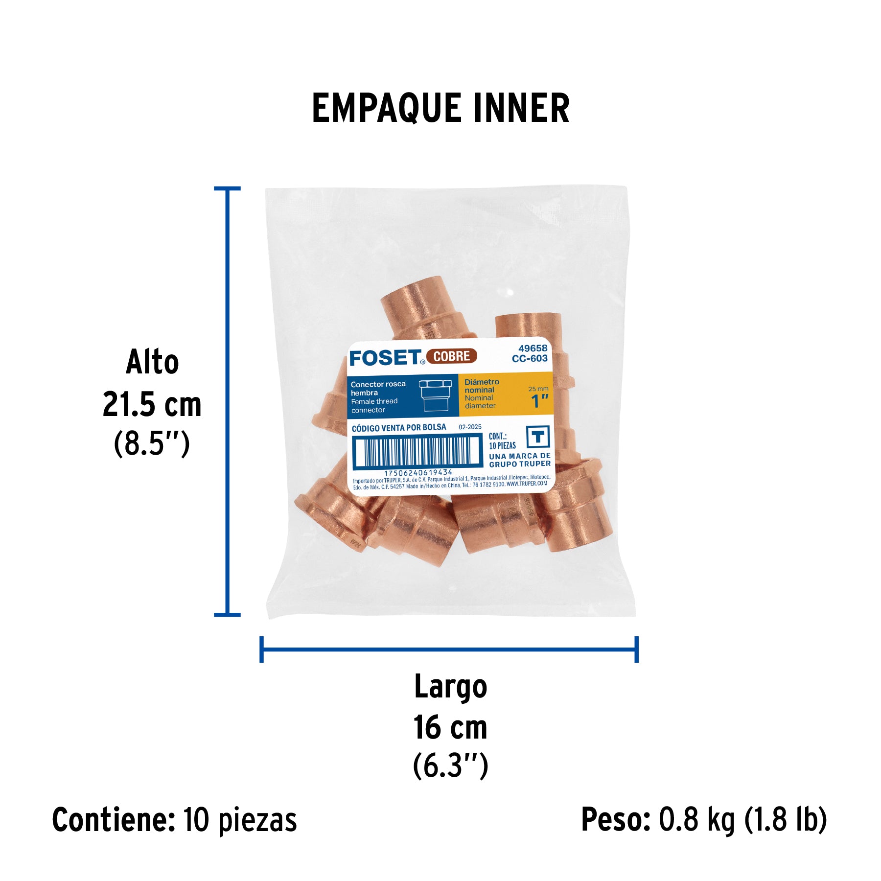 Conector de cobre, rosca interior 1"