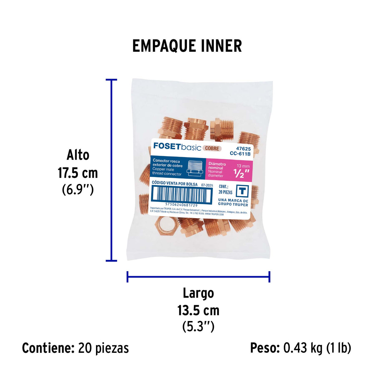 Conector de cobre, rosca exterior, 1/2', Basic