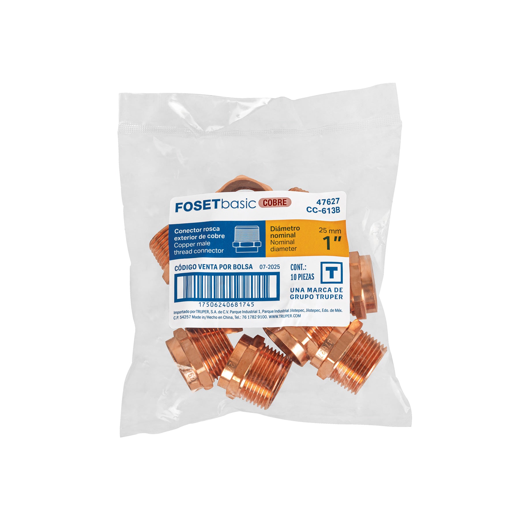Conector de cobre, rosca exterior, 1', Basic