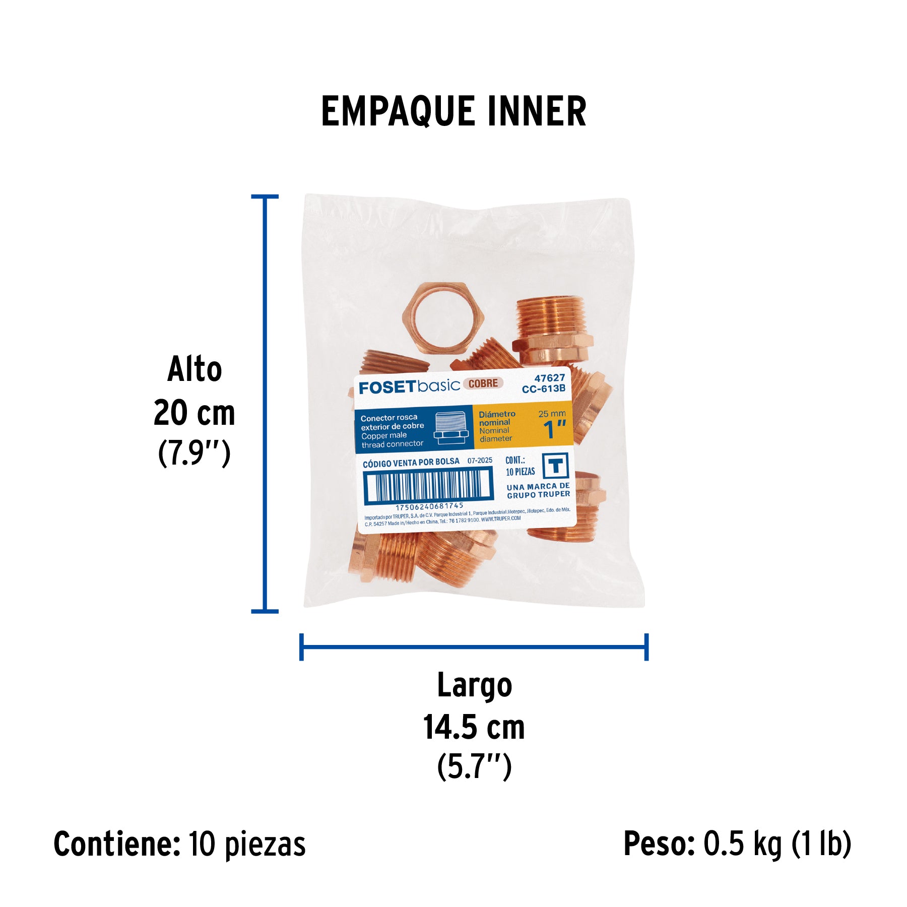Conector de cobre, rosca exterior, 1', Basic