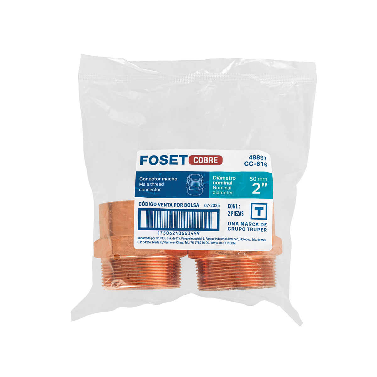 Conector de cobre, rosca exterior 2"