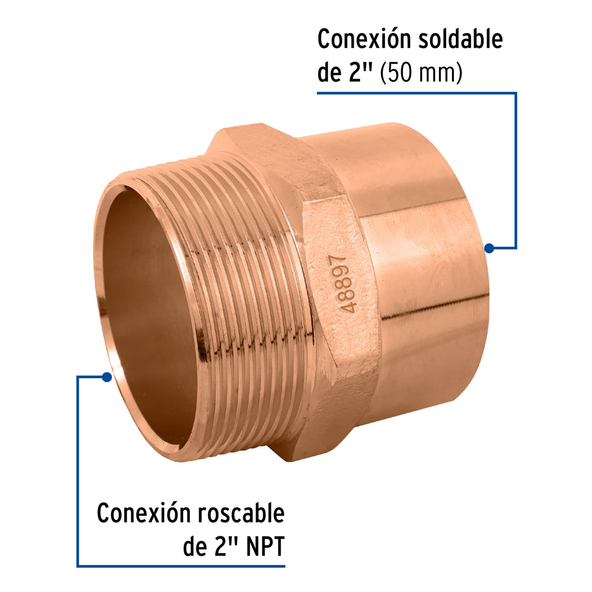 Conector de cobre, rosca exterior 2"