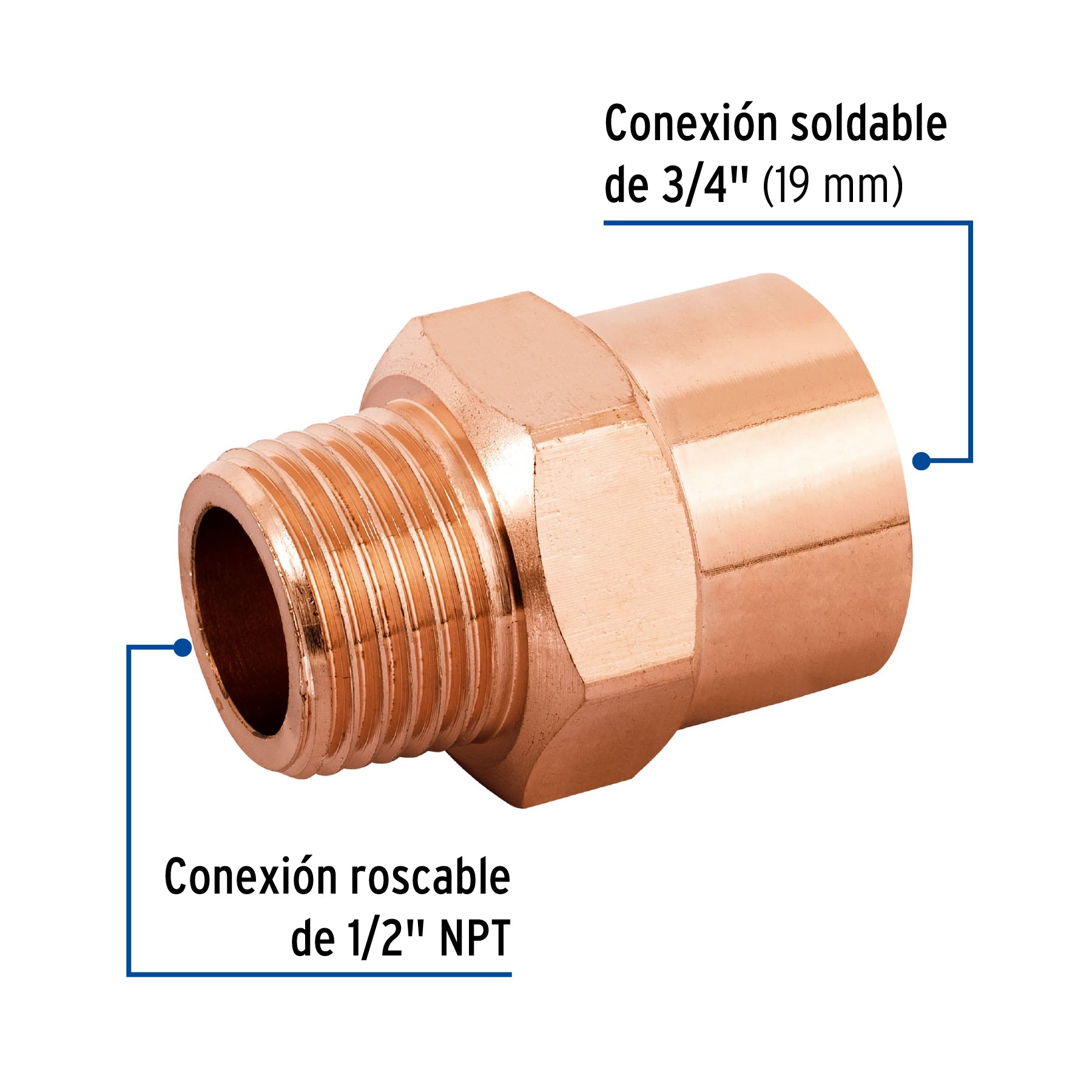 Conector macho reducido 1/2x3/4"