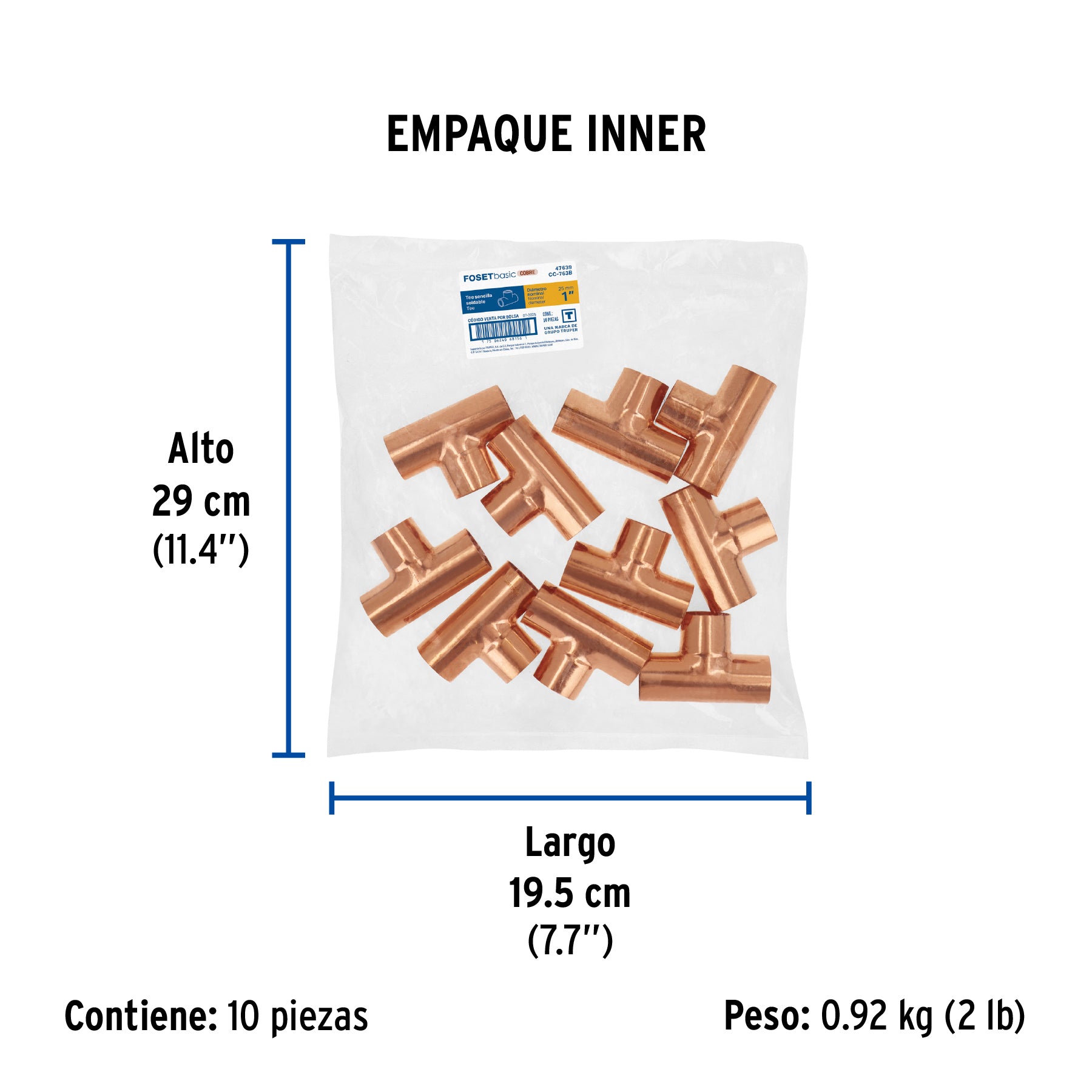 Tee de cobre sencilla, 1', Basic