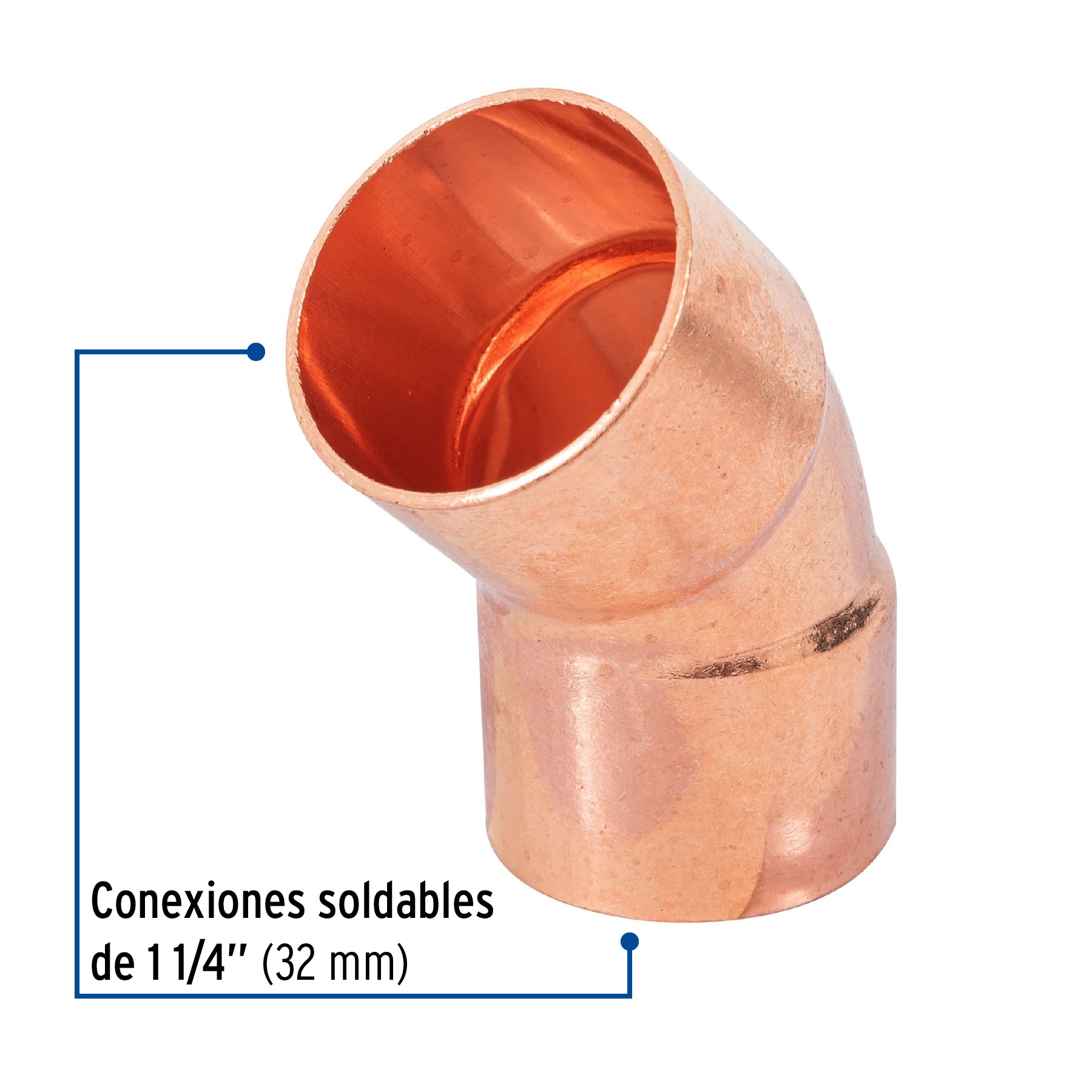 Codo 45° de cobre 1-1/4"