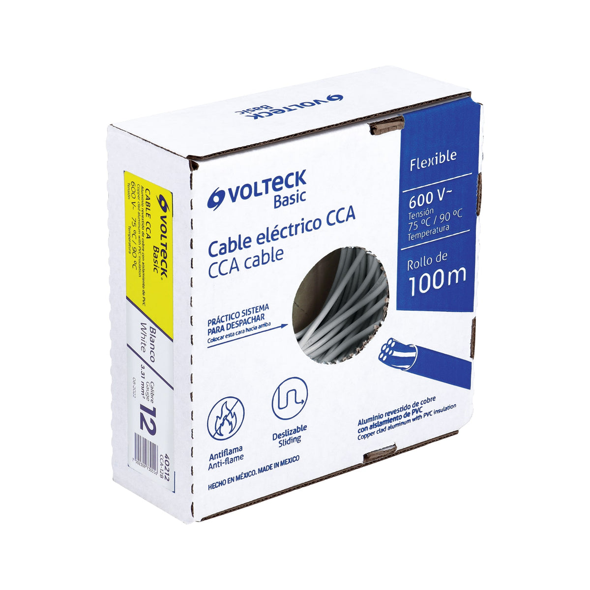 Rollo de 100 metros de cable THW CCA 12 AWG blanco, Basic