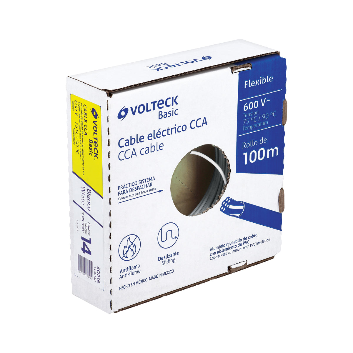 Rollo de 100 metros de cable THW CCA 14 AWG blanco, Basic