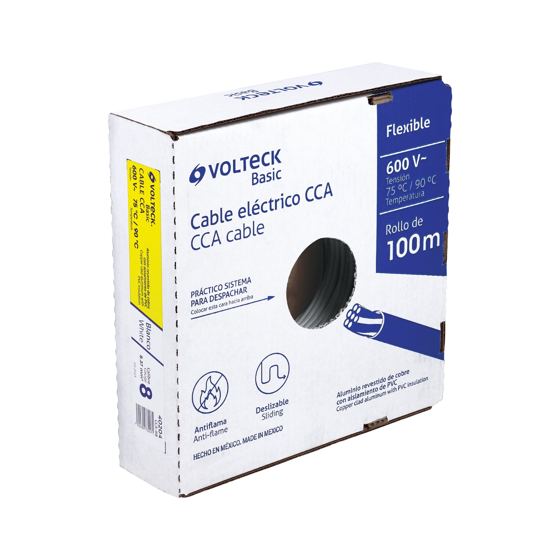 Rollo de 100 metros de cable THW CCA 8 AWG blanco, Basic