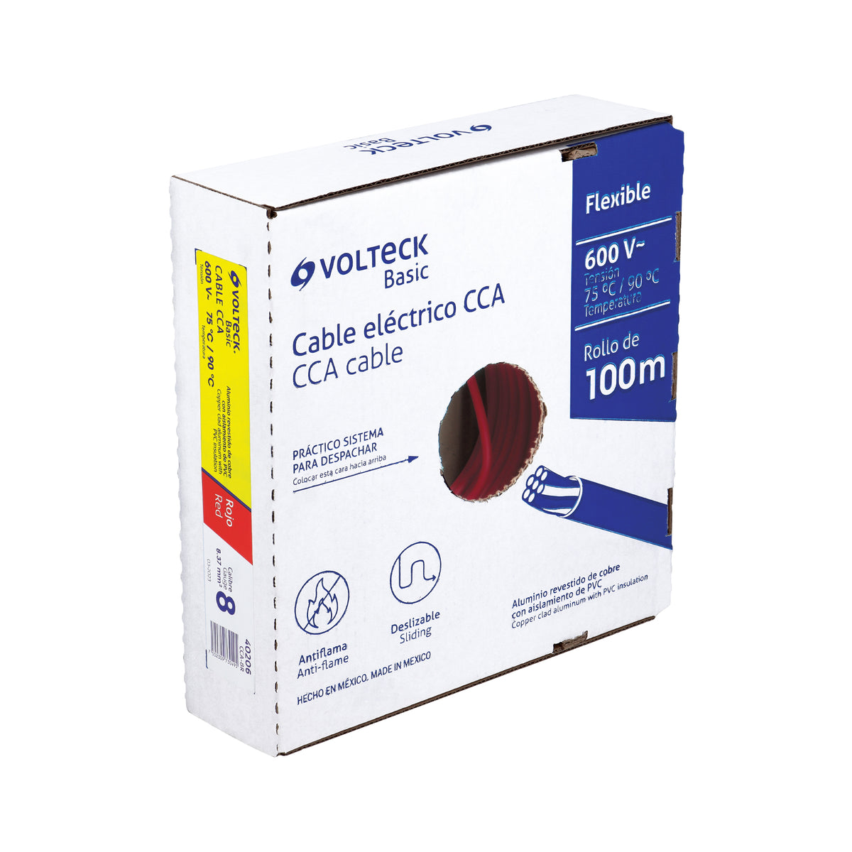 Rollo de 100 metros de cable THW CCA 8 AWG rojo, Basic