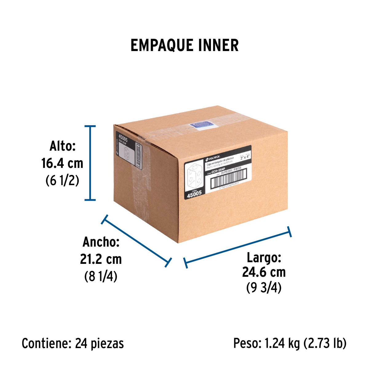 Caja tipo chalupa 4x2", de plástico, Volteck