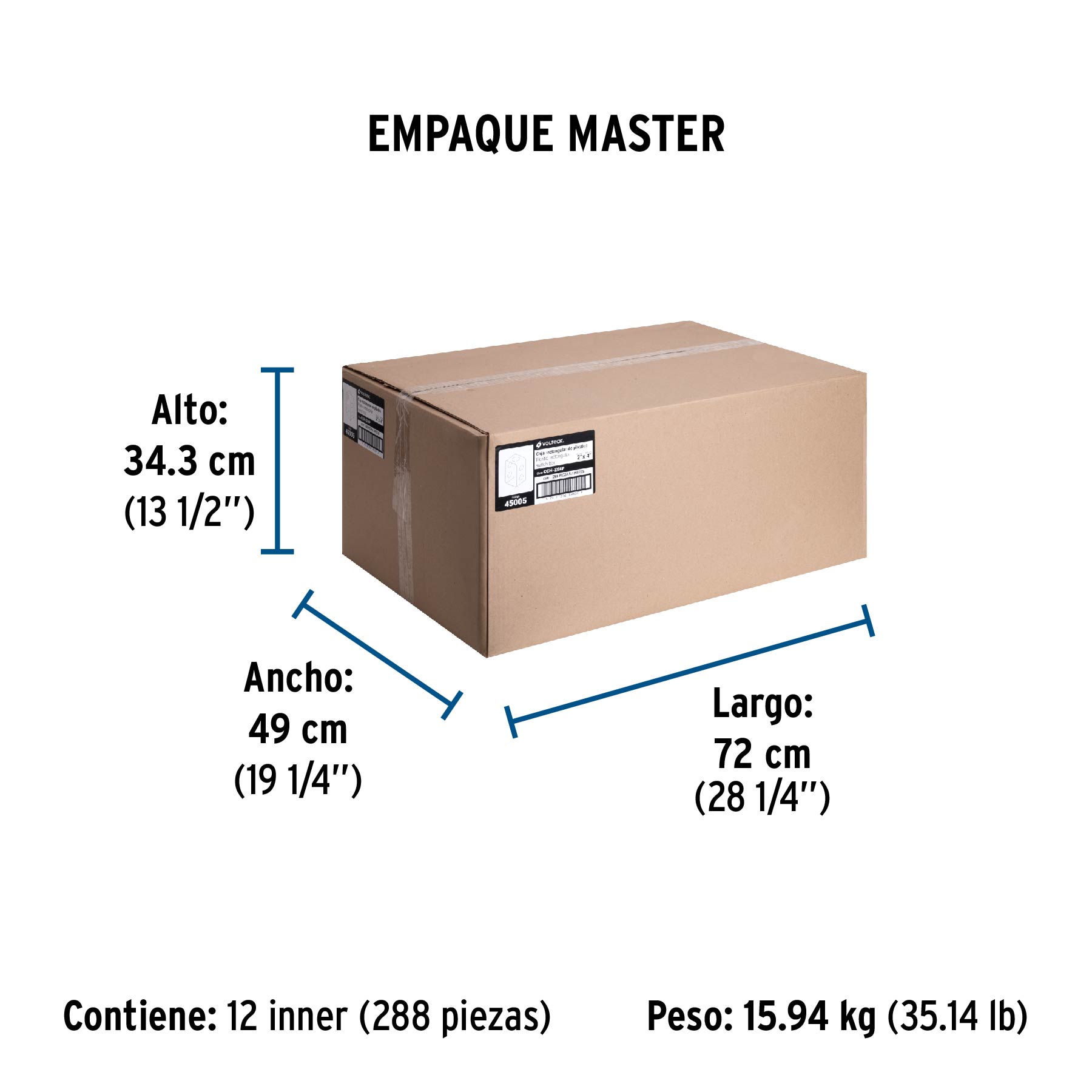 Caja tipo chalupa 4x2", de plástico, Volteck