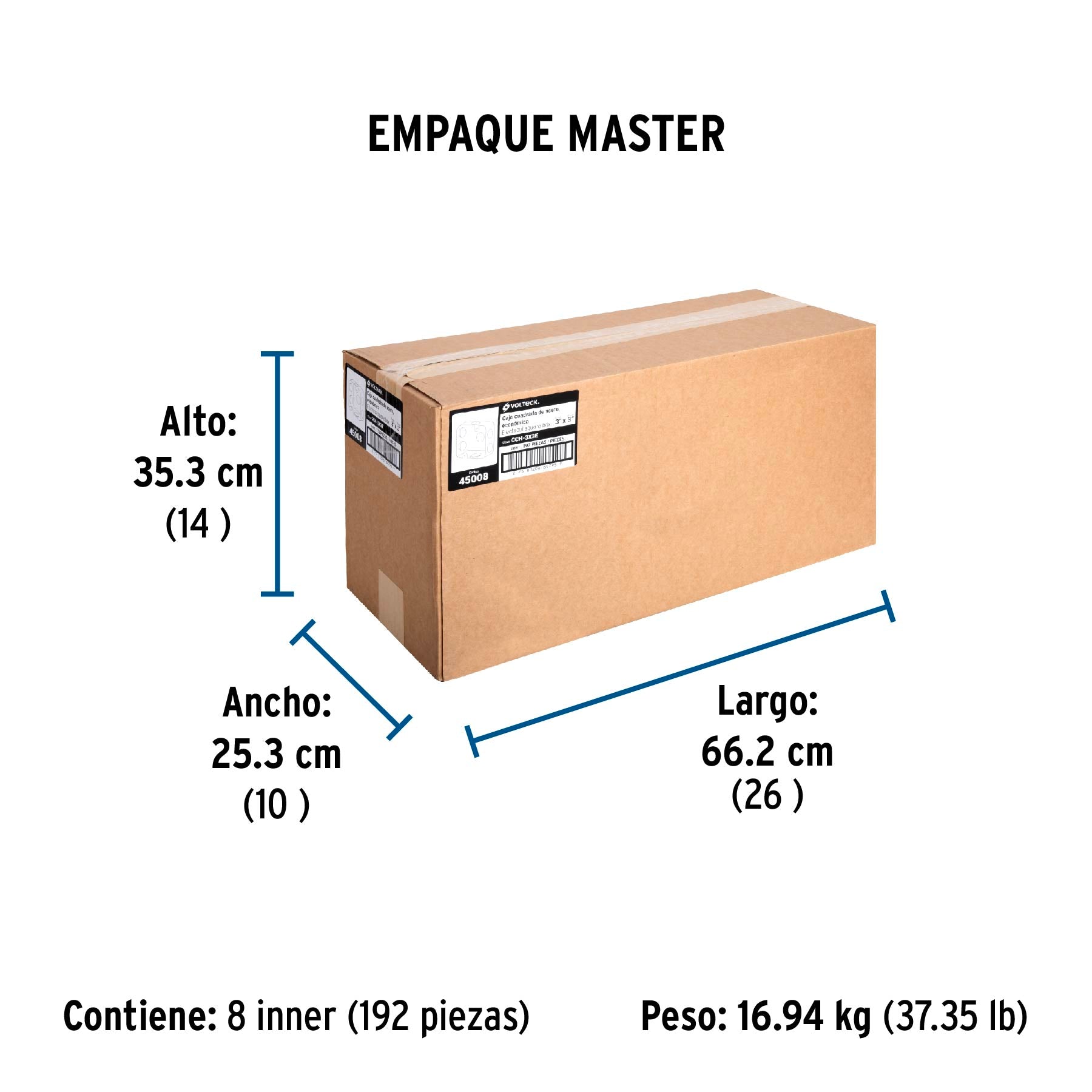 Caja de acero cuadrada 3x3", económica, Volteck