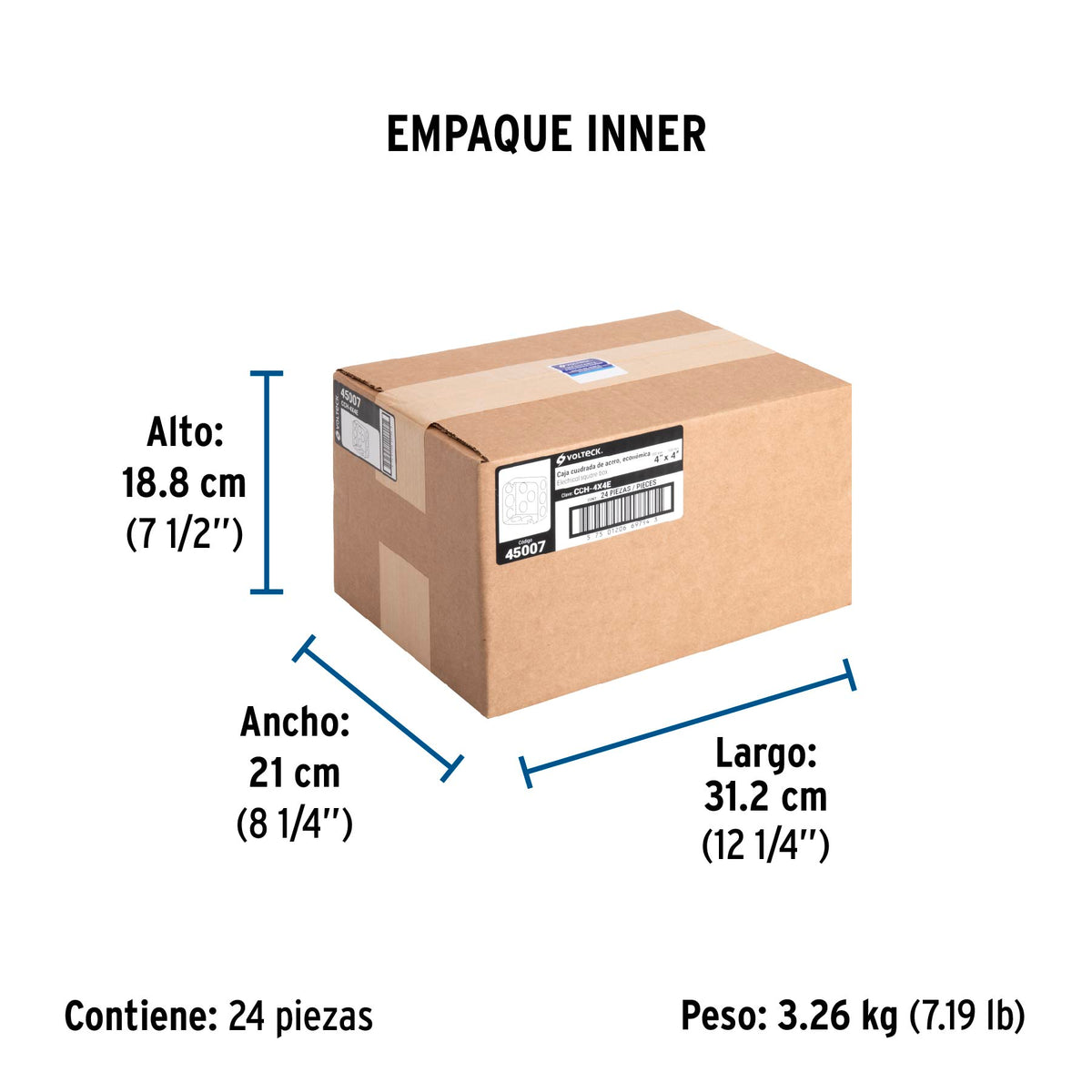 Caja de acero cuadrada 4x4", económica, Volteck